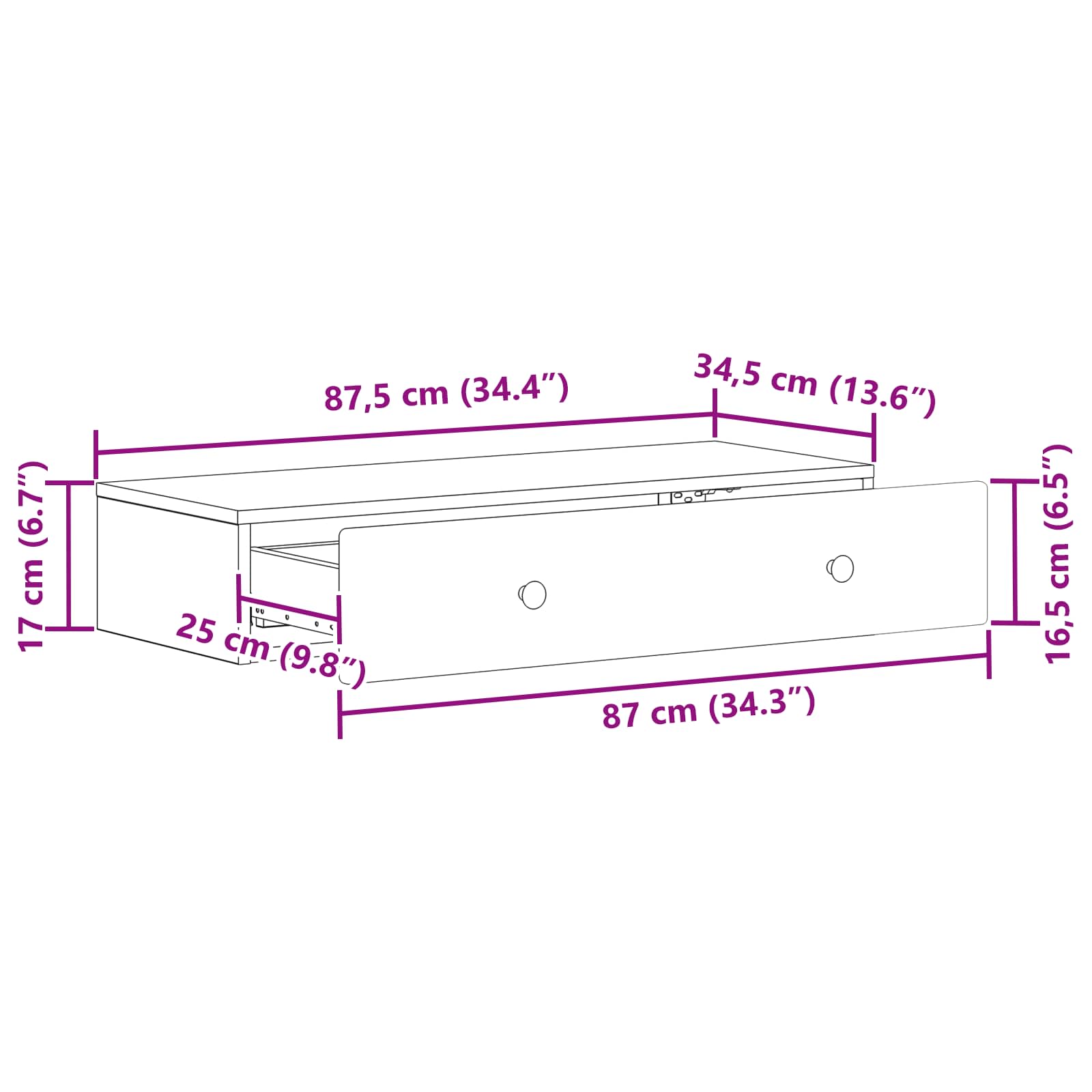 Stolna montirana na zid Crna 87,5 x 34,5 x 17 cm