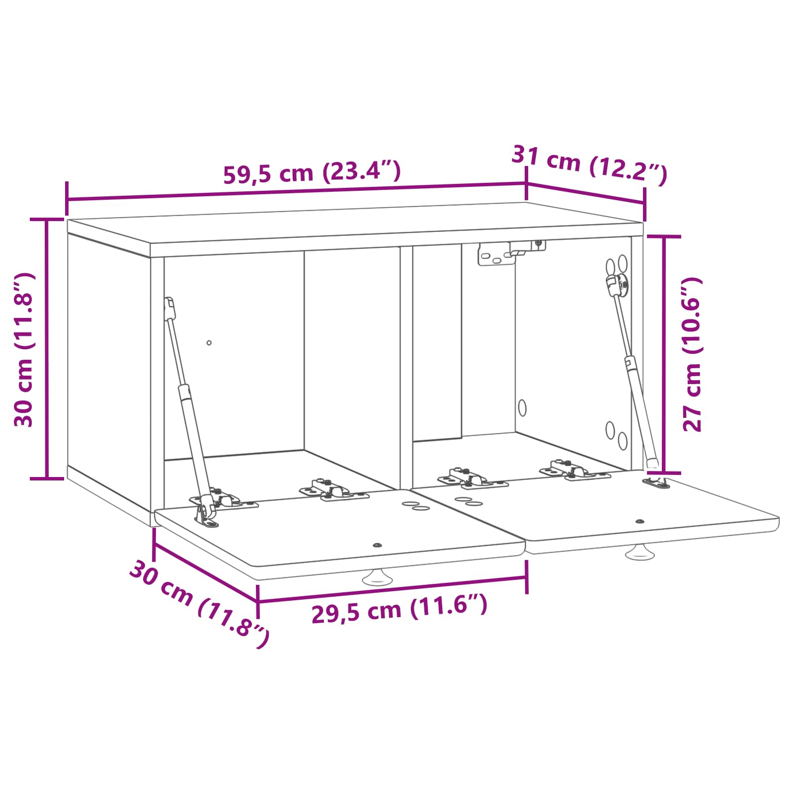 TV ormar za zid 59,5 x 31 x 30 cm Bijela Konstruirano drvo