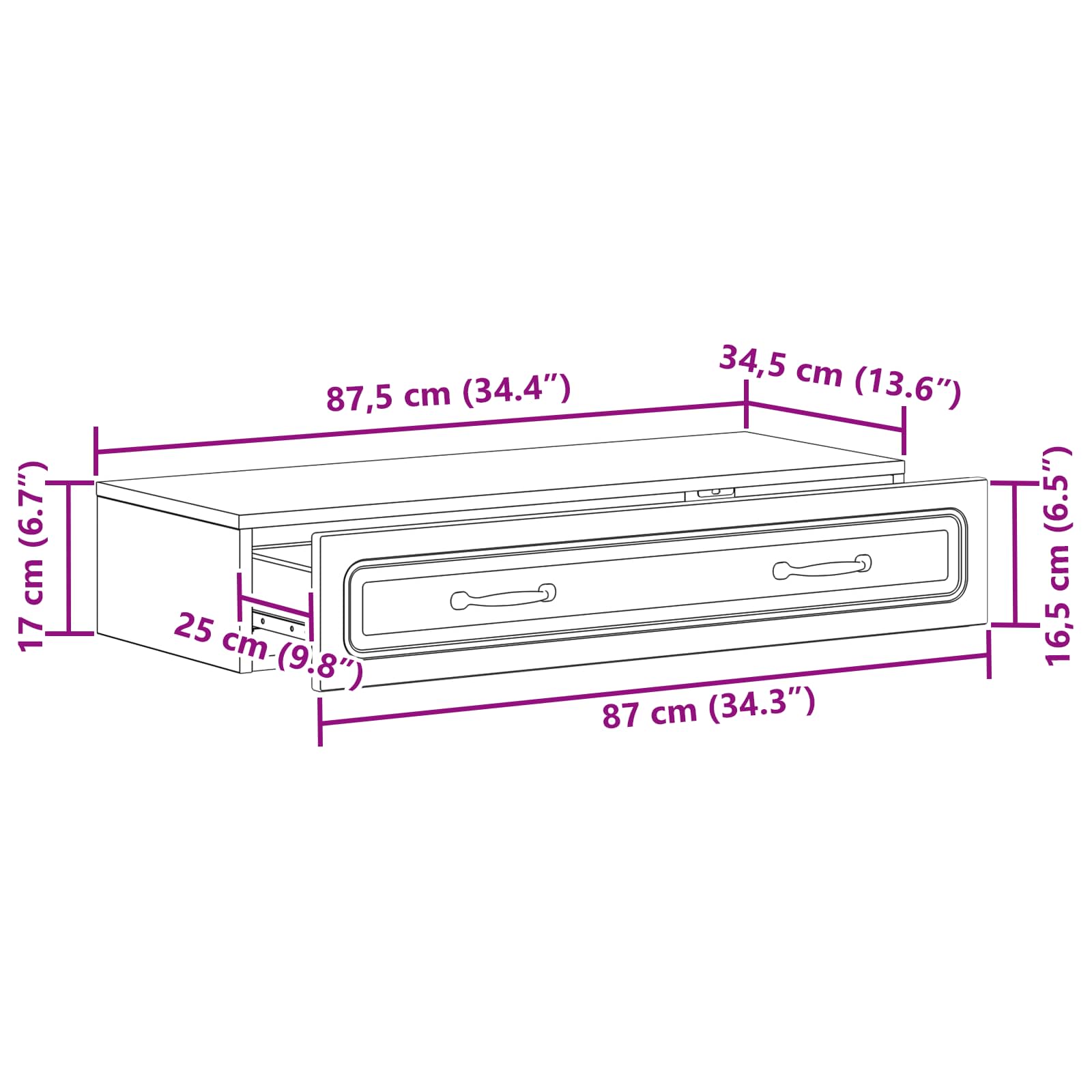 Stolna montirana na zid Betonska siva 87,5 x 34,5 x 17 cm