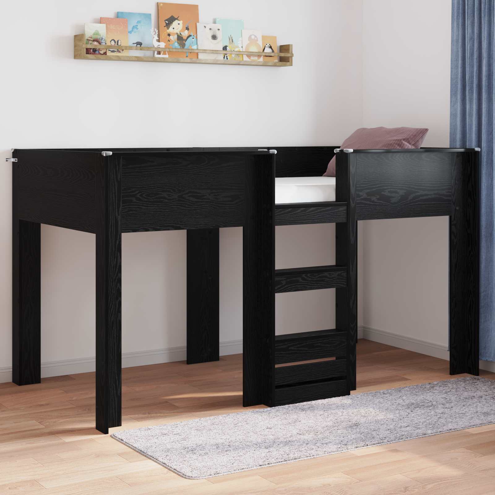 Krevet na kat za djecu Crni hrast 90 x 200 cm Konstruirano drvo