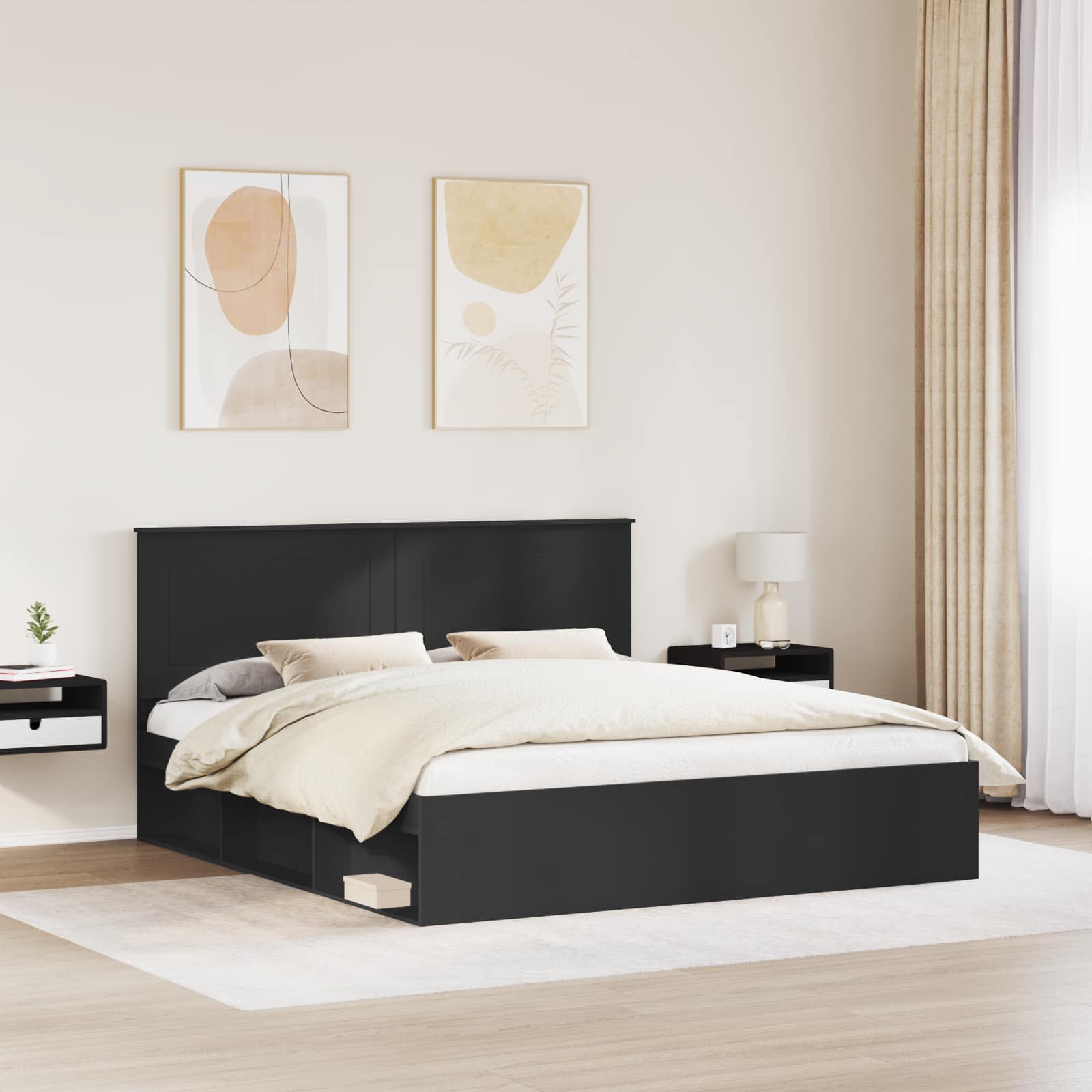Krevetna konstrukcija Crna 200 x 200 cm Čvrsto borovo drvo