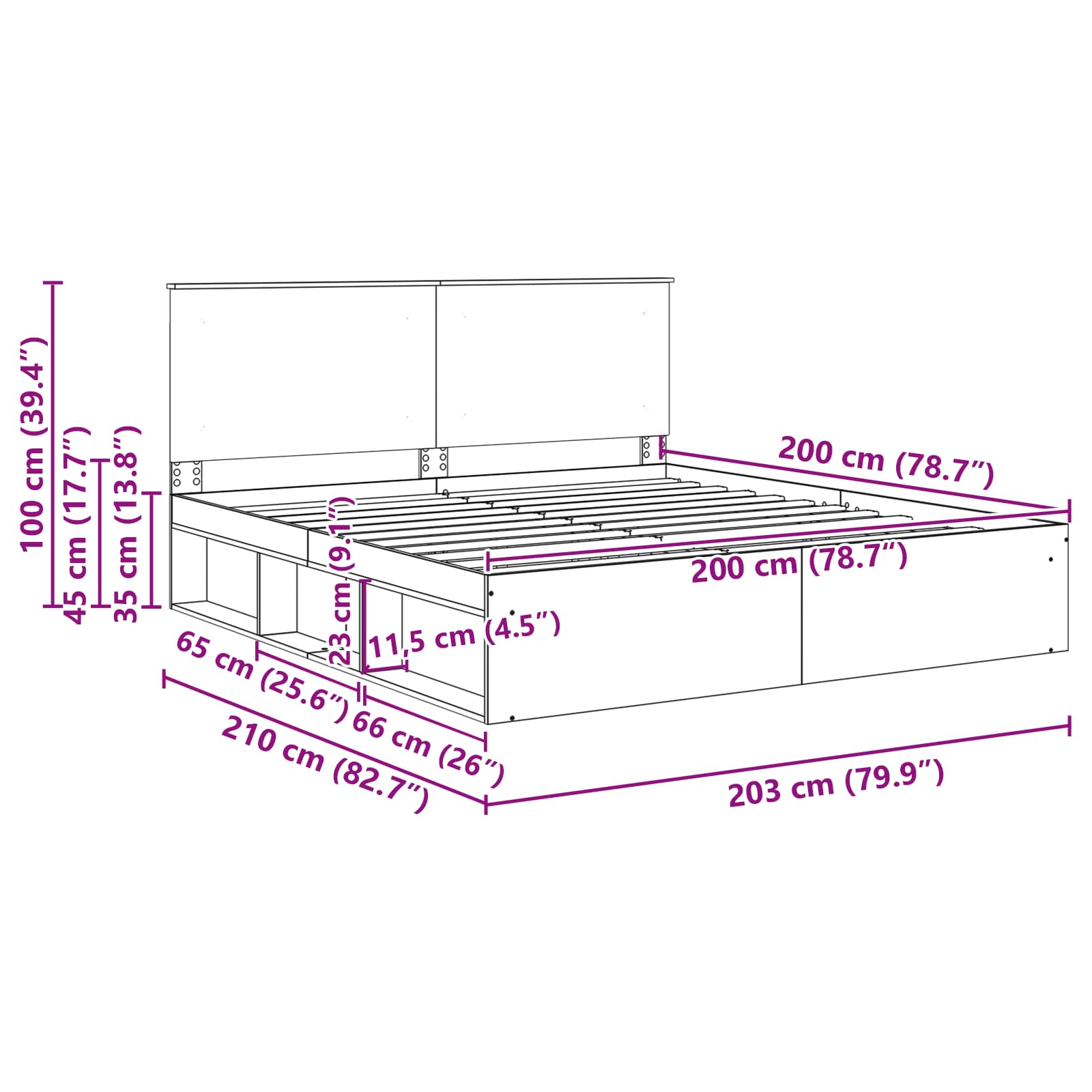 Krevetna konstrukcija Crna 200 x 200 cm Čvrsto borovo drvo