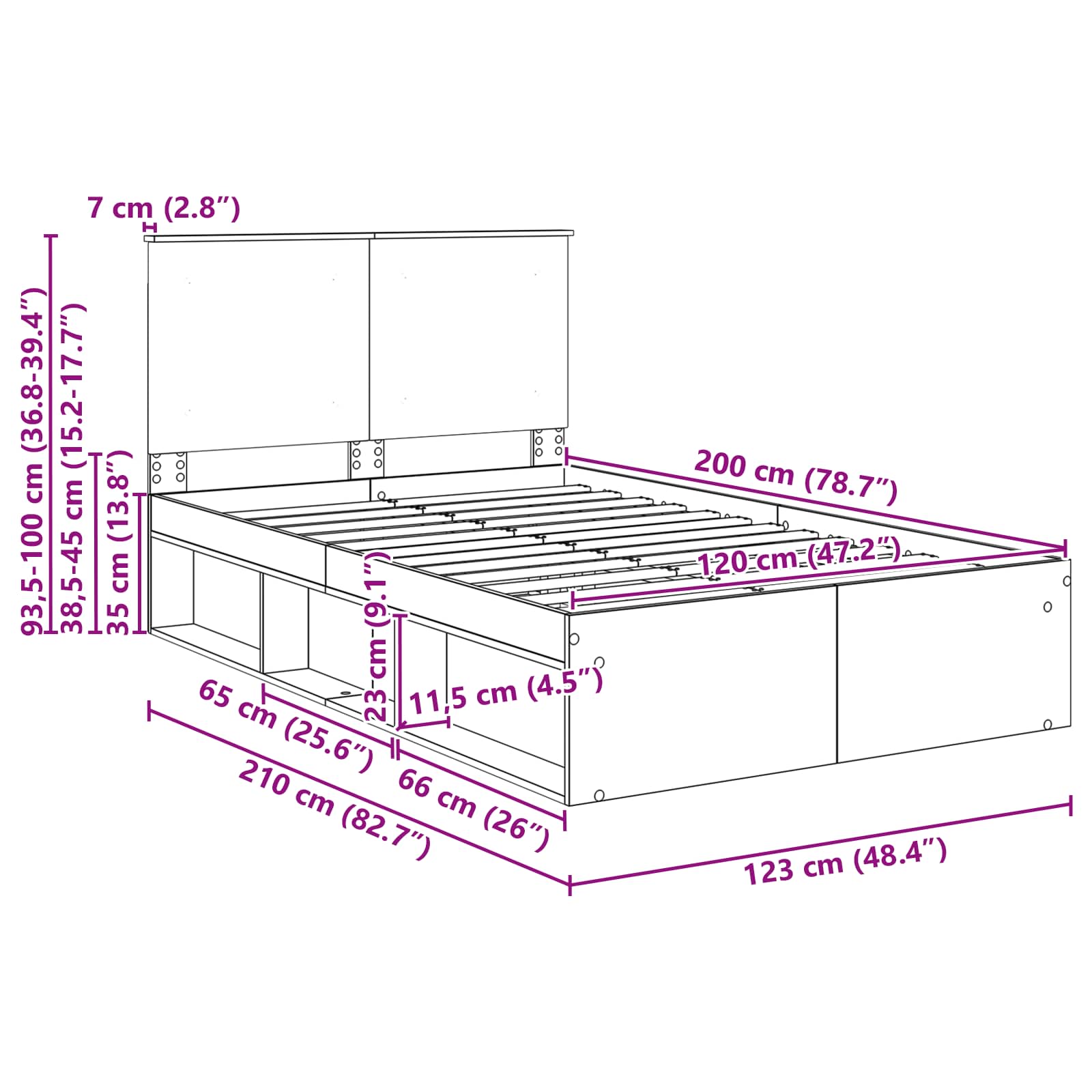 Krevetna konstrukcija s uzglavljem Staro drvo 120 x 200 cm