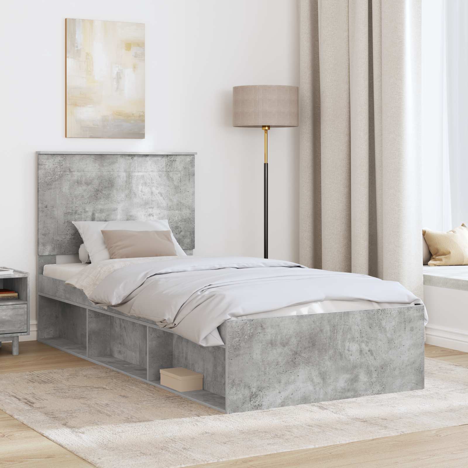 Krevetna konstrukcija s uzglavljem Betonska siva 100 x 200 cm