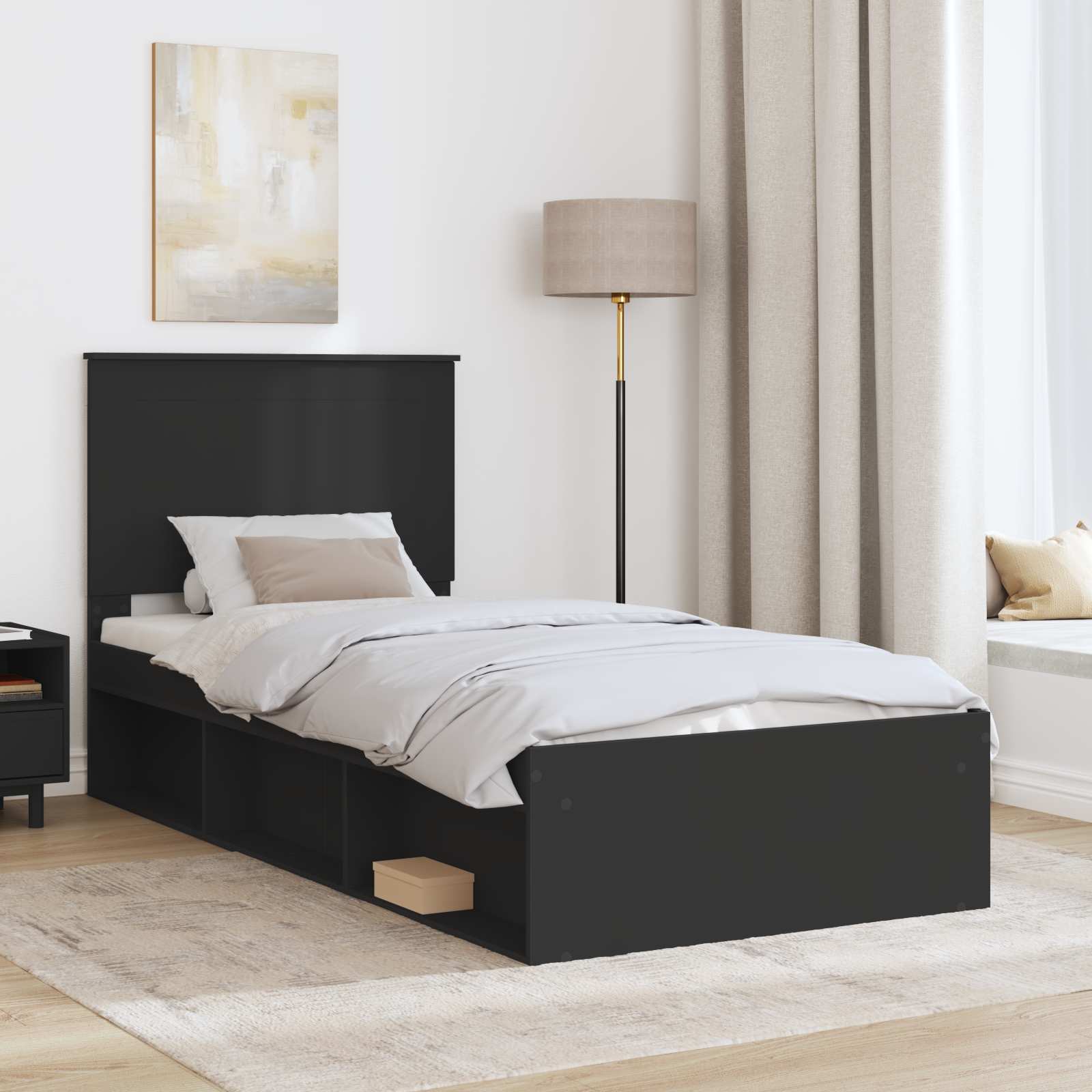 Krevetna konstrukcija Crna 90 x 200 cm Čvrsto borovo drvo