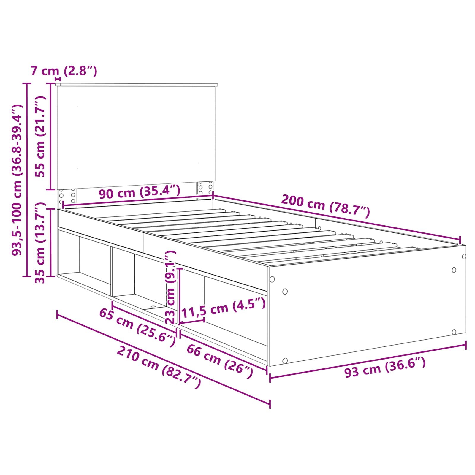 Krevetna konstrukcija s uzglavljem Sonoma hrast 90 x 200 cm