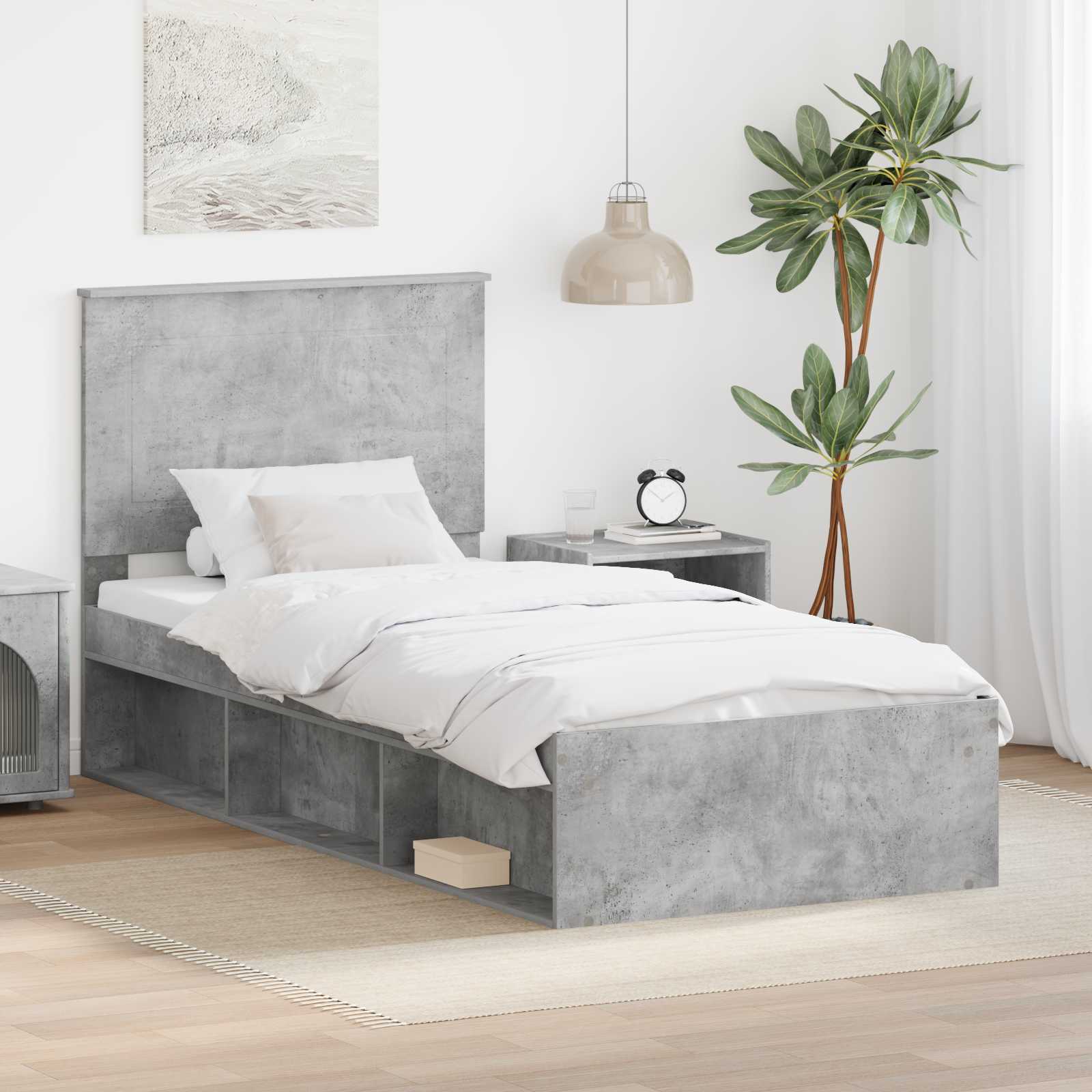 Krevetna konstrukcija s uzglavljem Betonska siva 75 x 190 cm