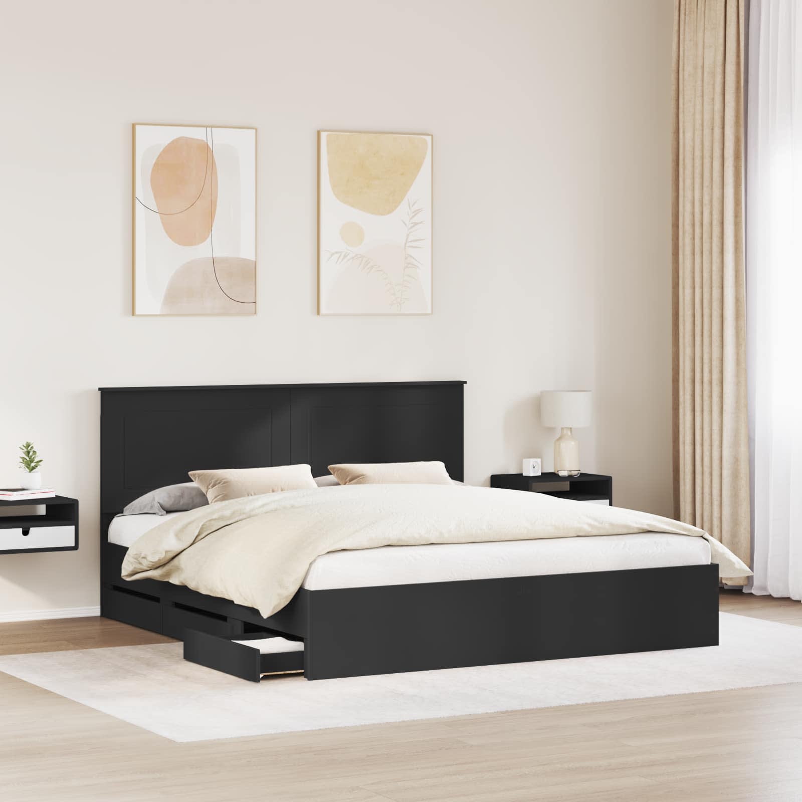 Krevetna konstrukcija Crna 200 x 200 cm Inženjersko Drvo