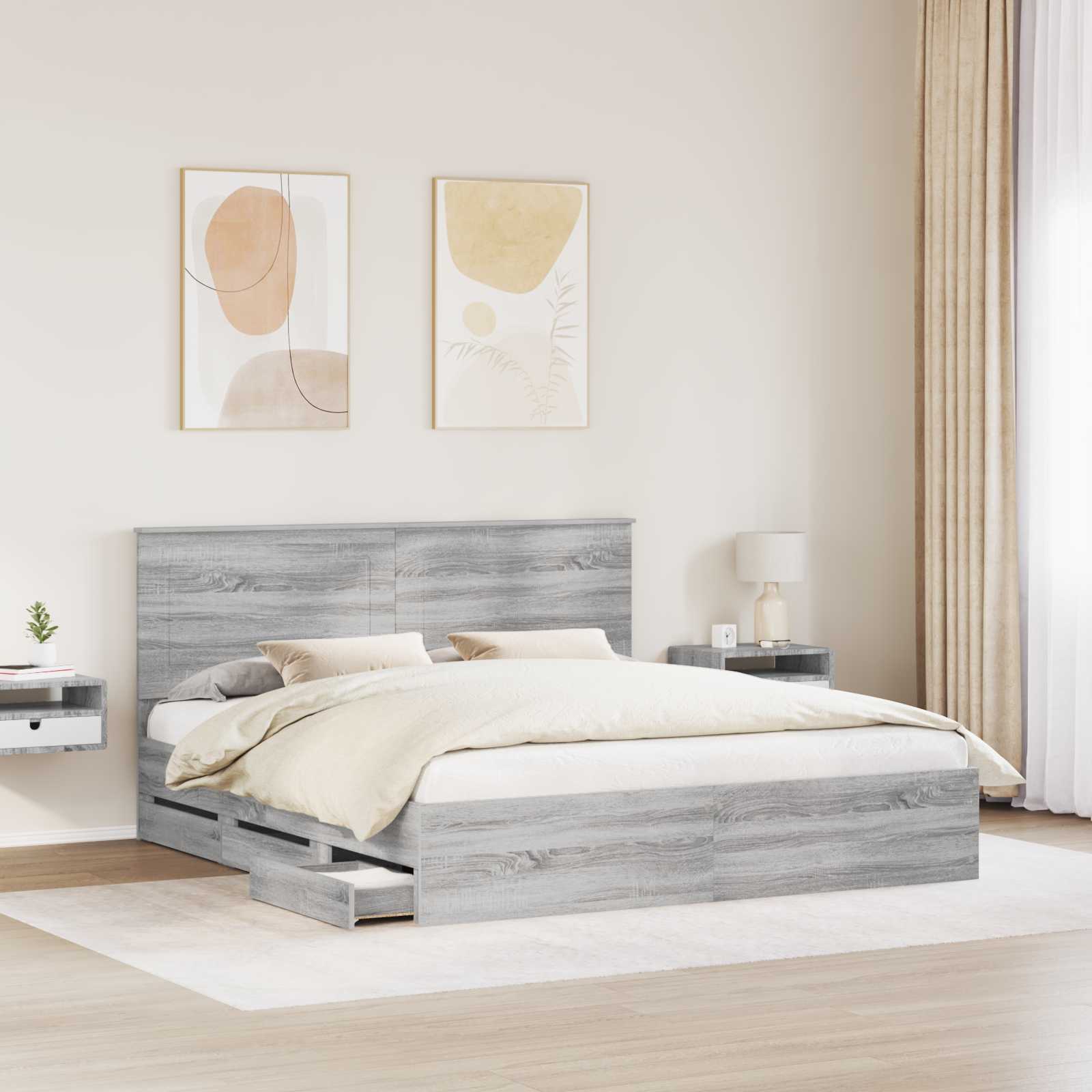 Krevetna konstrukcija Siva Sonoma 200 x 200 cm Inženjersko Drvo