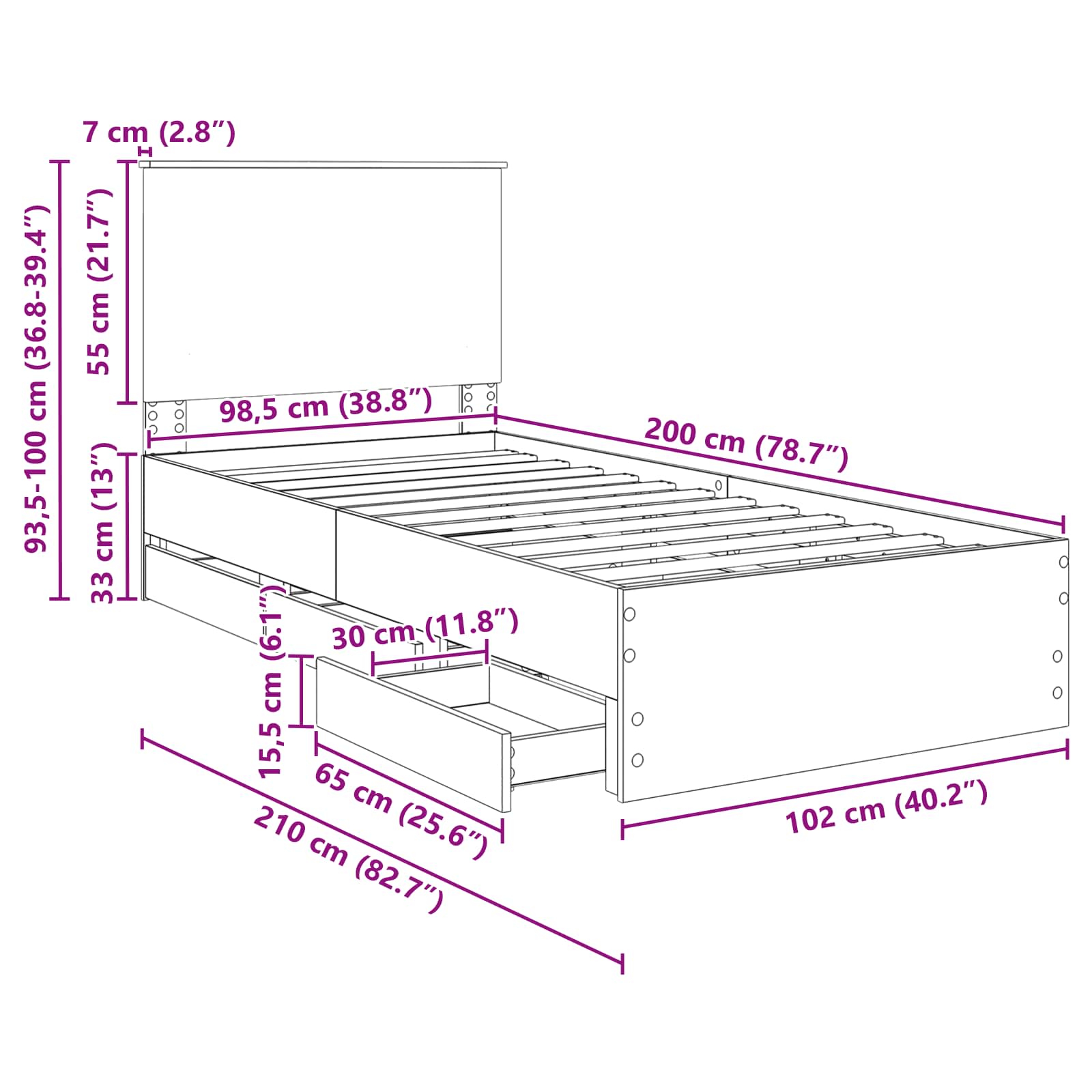Krevetna konstrukcija Crna 100 x 200 cm Inženjersko Drvo