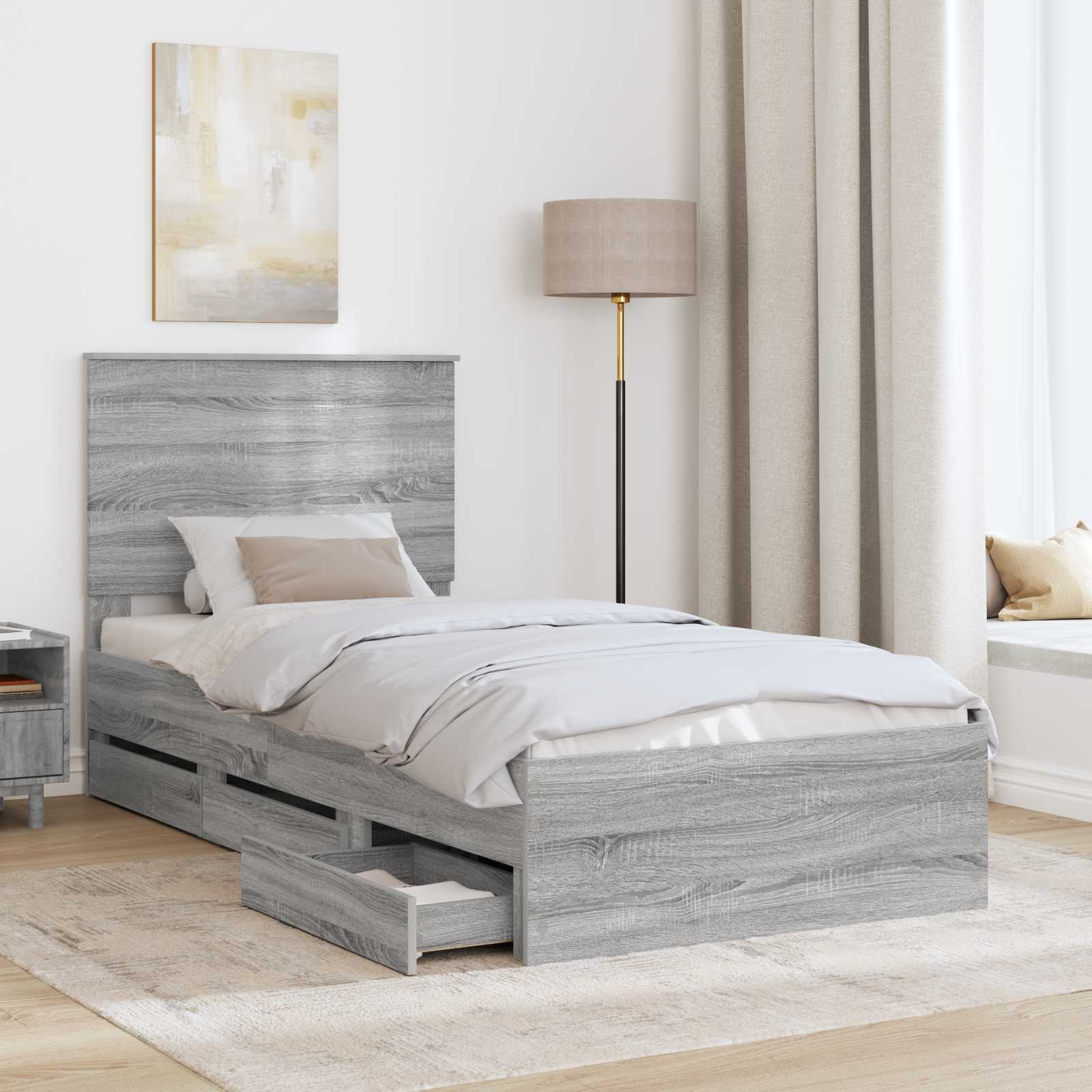 Krevetna konstrukcija Siva Sonoma 75 x 190 cm Inženjersko Drvo