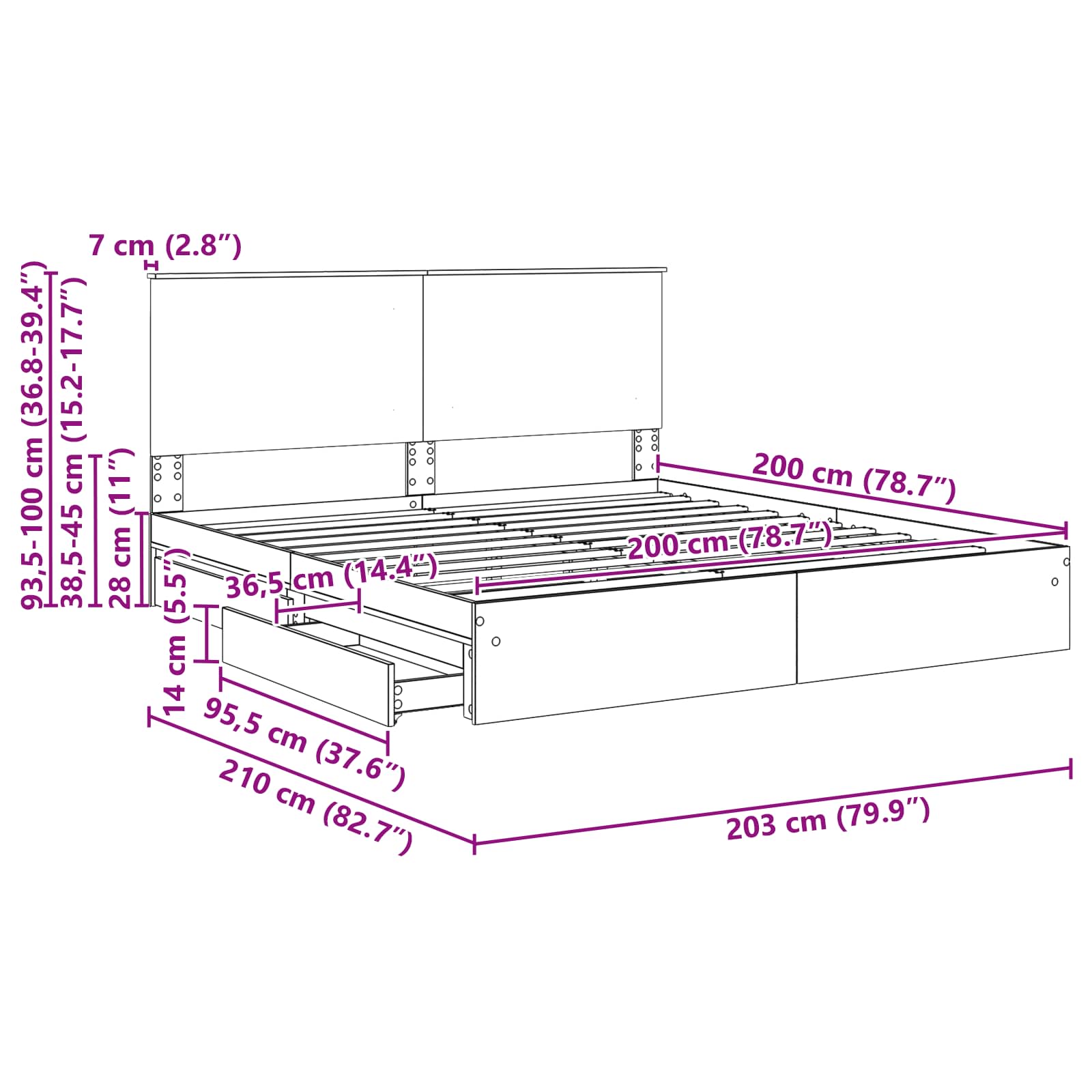 Krevet s od storage s uzglavljem Betonski sivi 200 x 200 cm