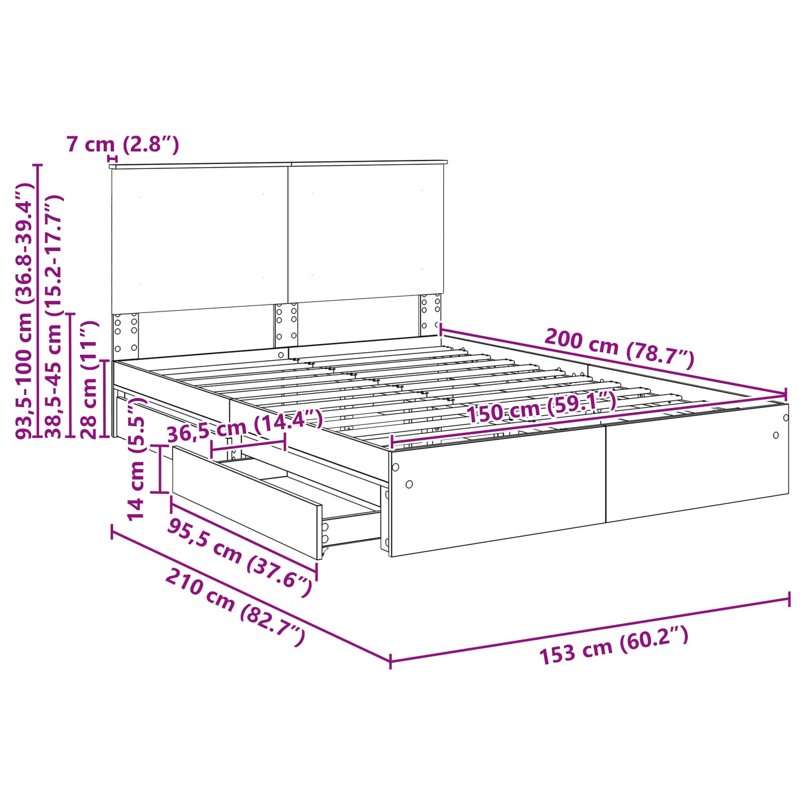 Krevet s od storage Siva Sonoma 150 x 200 cm Konstruirano drvo