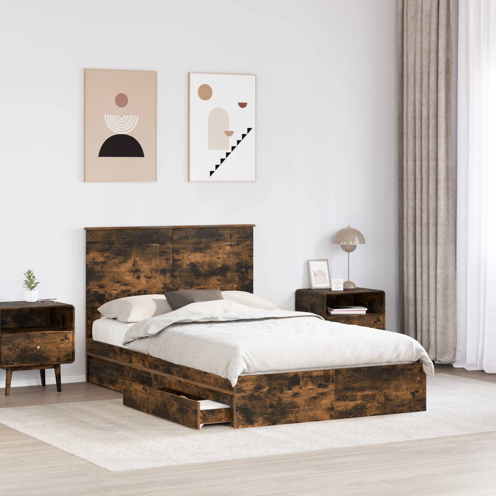 Krevet s od storage s uzglavljem Dimljeni hrast 135 x 190 cm