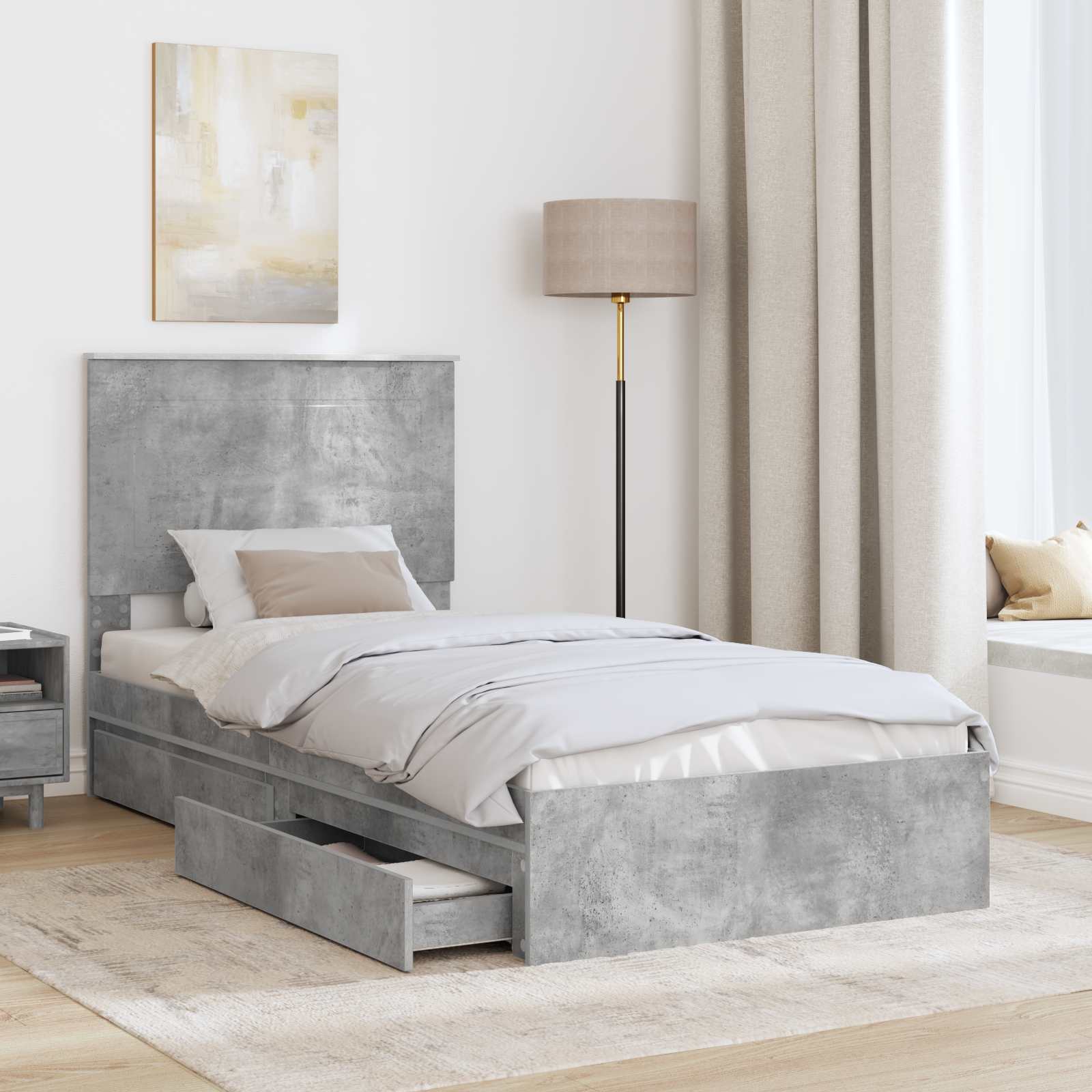 Krevet s od storage s uzglavljem Betonski sivi 100 x 200 cm