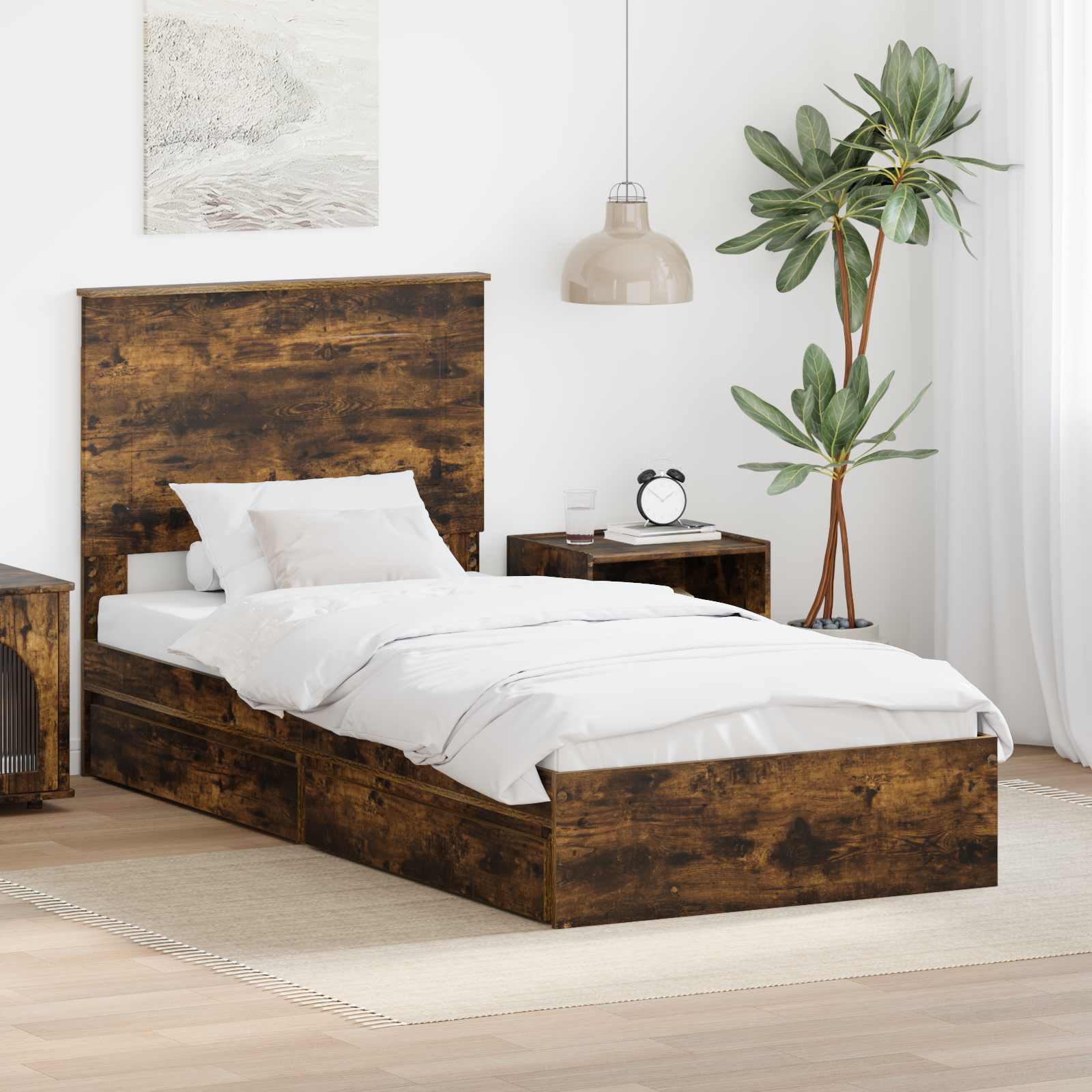 Krevet s od storage s ladicama Dimljeni hrast 100 x 200 cm