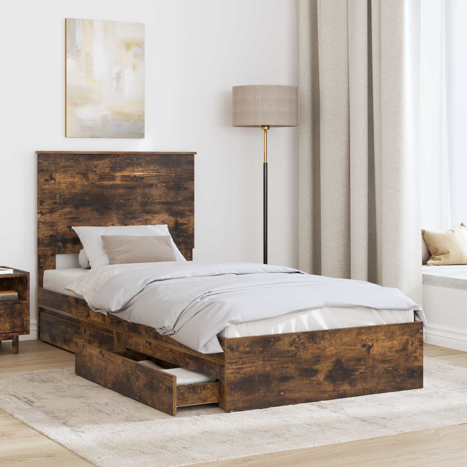 Krevet s od storage s ladicama Dimljeni hrast 100 x 200 cm