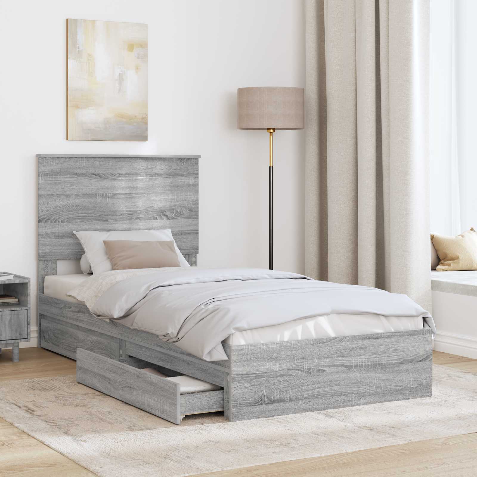 Krevet s od storage Siva Sonoma 100 x 200 cm Konstruirano drvo