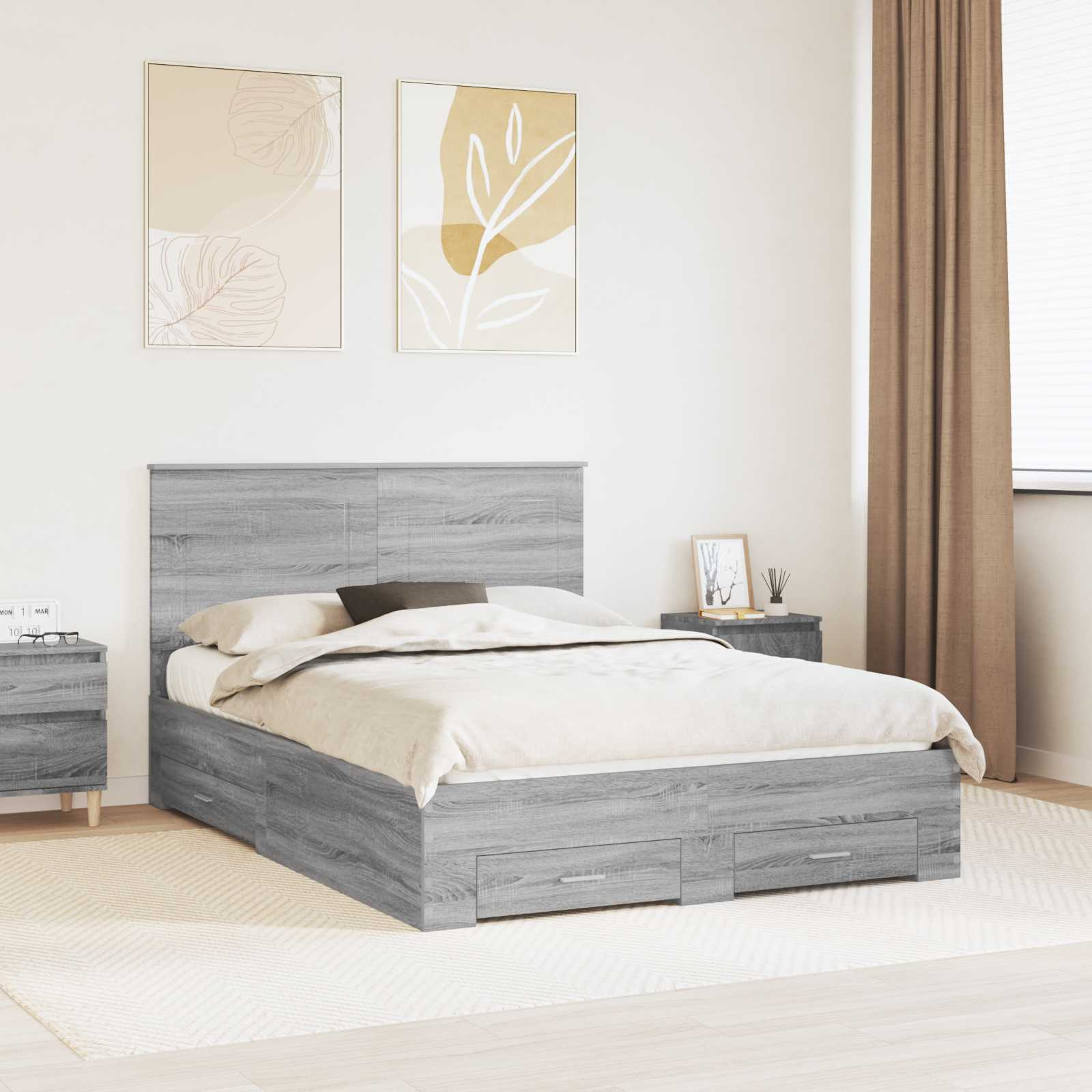 Krevetna konstrukcija s uzglavljem Siva Sonoma 140 x 200 cm