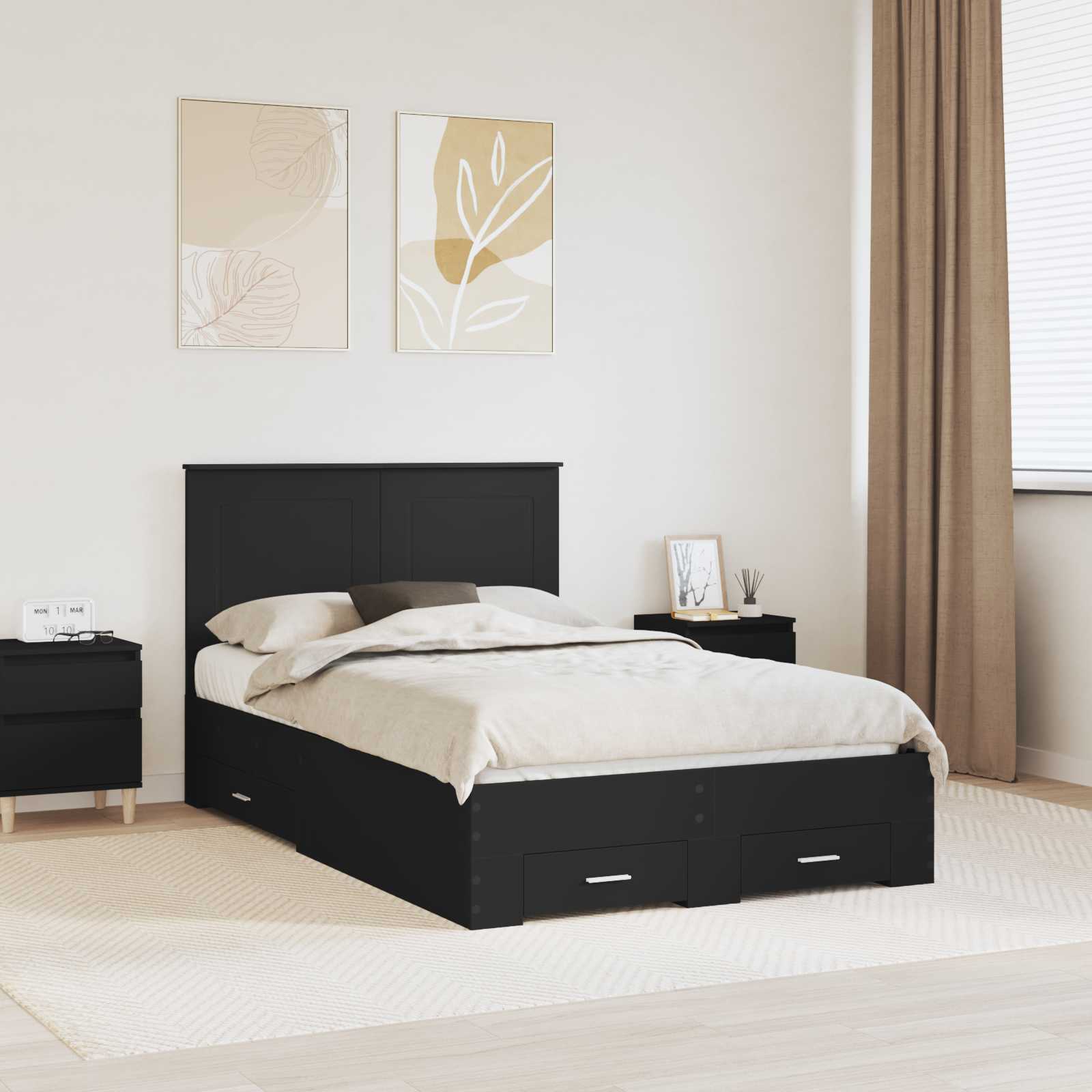 Krevetna konstrukcija Crna 135 x 190 cm Konstruirano drvo