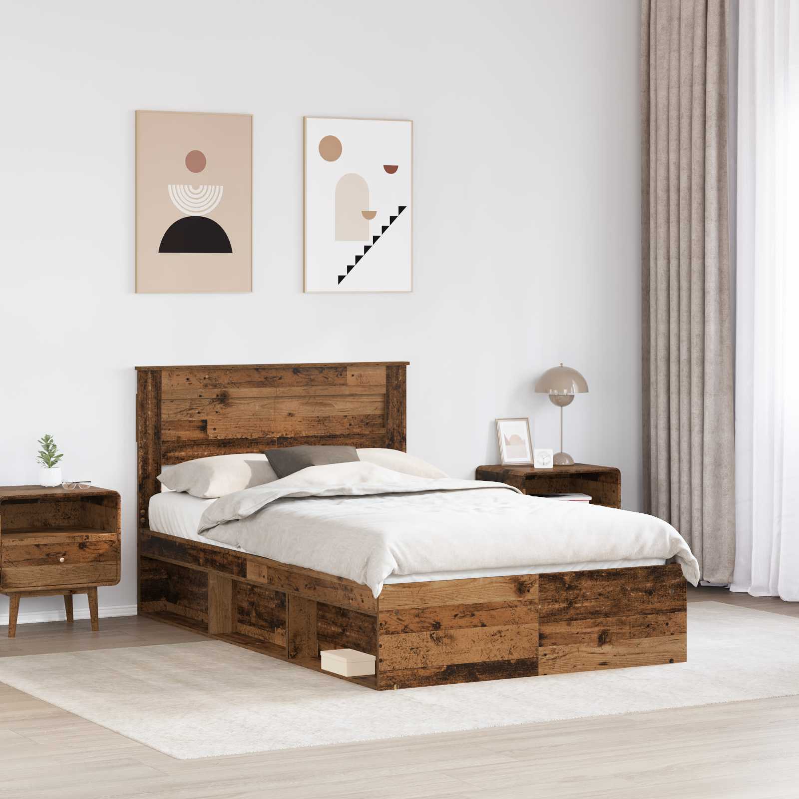 Krevetna konstrukcija s uzglavljem Staro drvo 135 x 190 cm