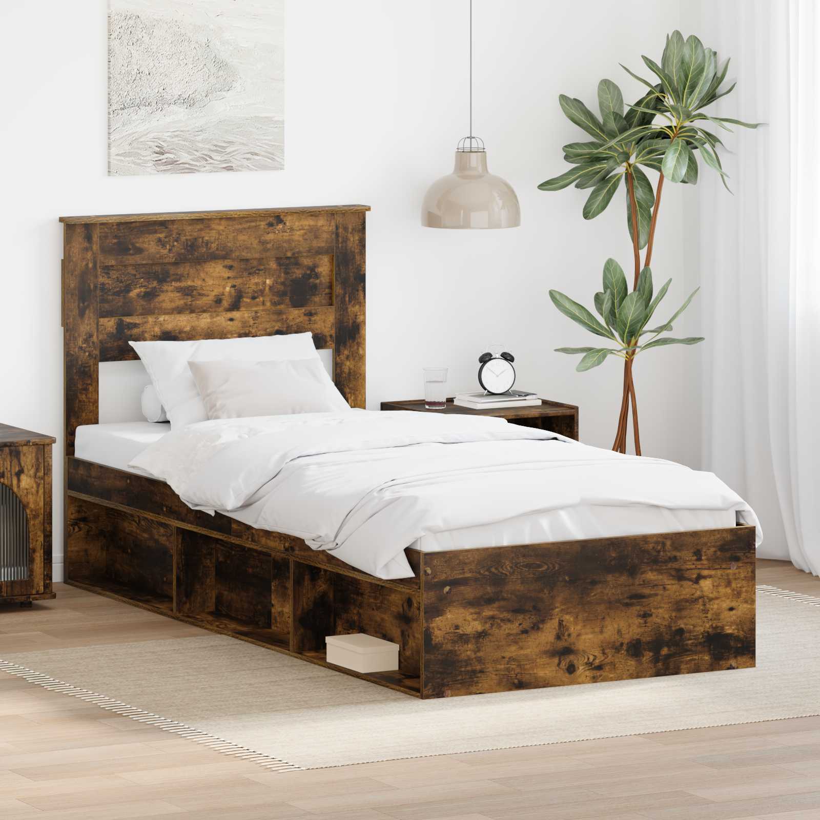 Krevetna konstrukcija s uzglavljem Dimljeni hrast 100 x 200 cm