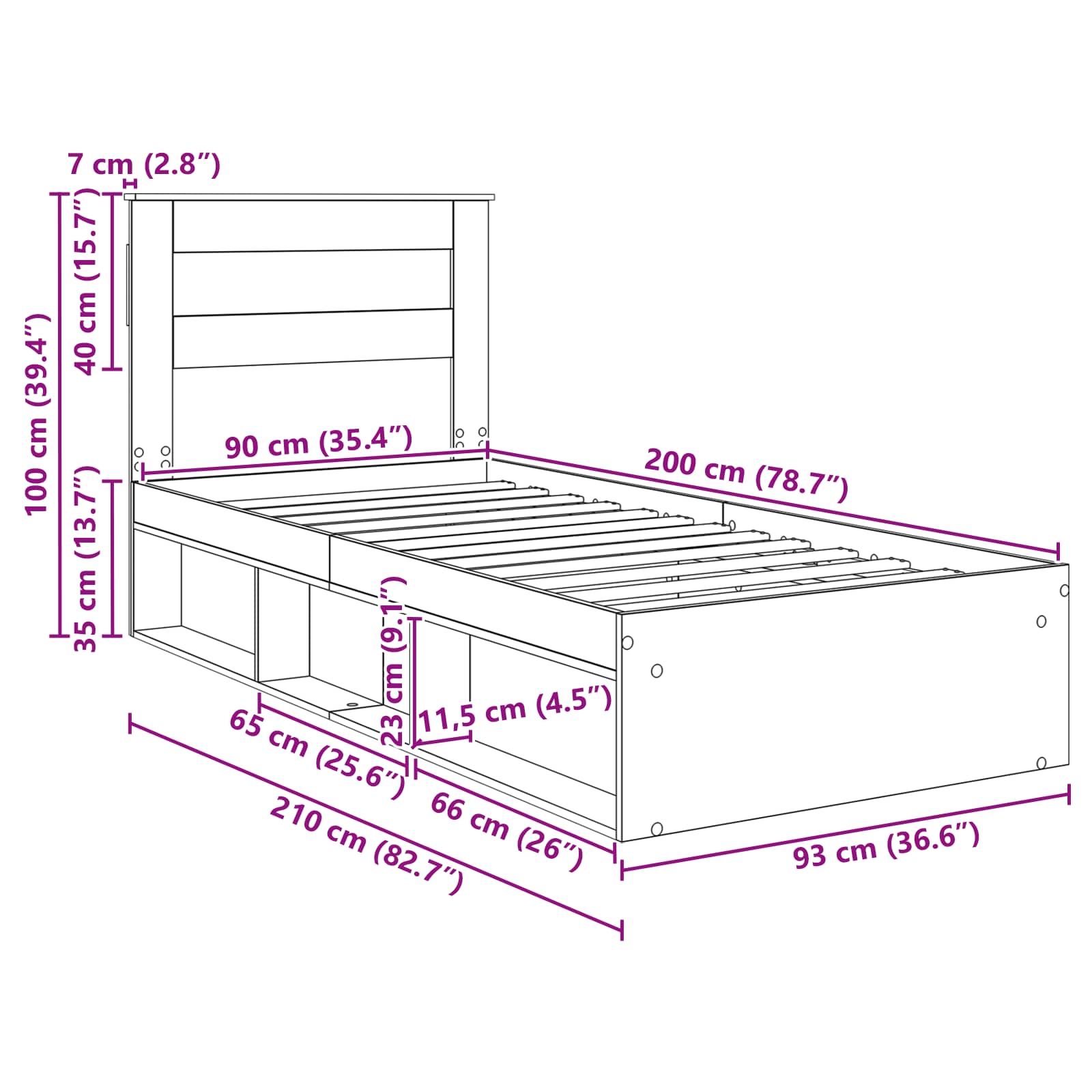 Krevetna konstrukcija Crna 90 x 200 cm Čvrsto borovo drvo