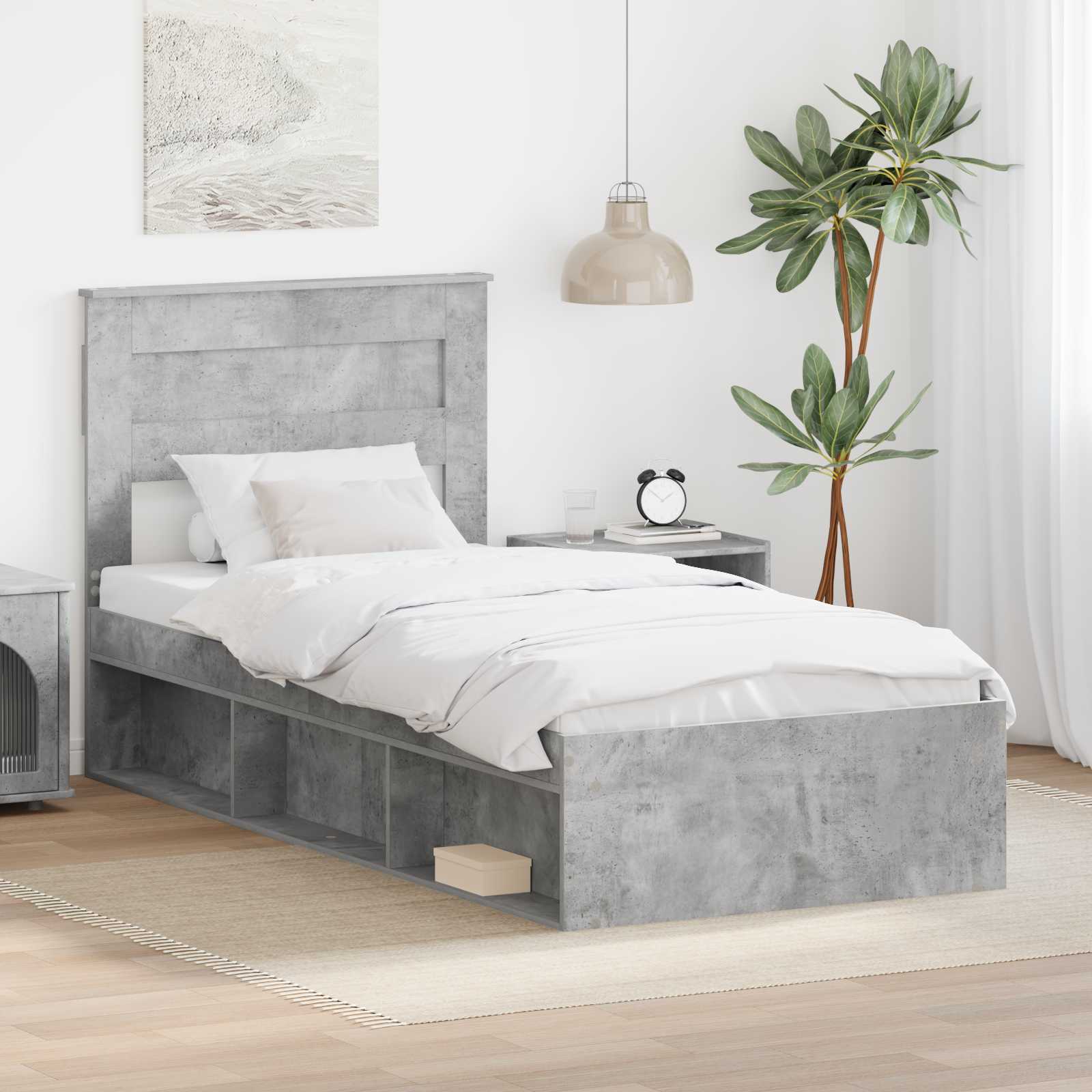 Krevetna konstrukcija s uzglavljem Betonska siva 75 x 190 cm