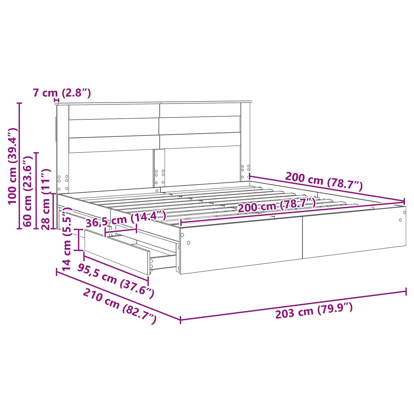 Krevet s od storage Siva Sonoma 200 x 200 cm Konstruirano drvo