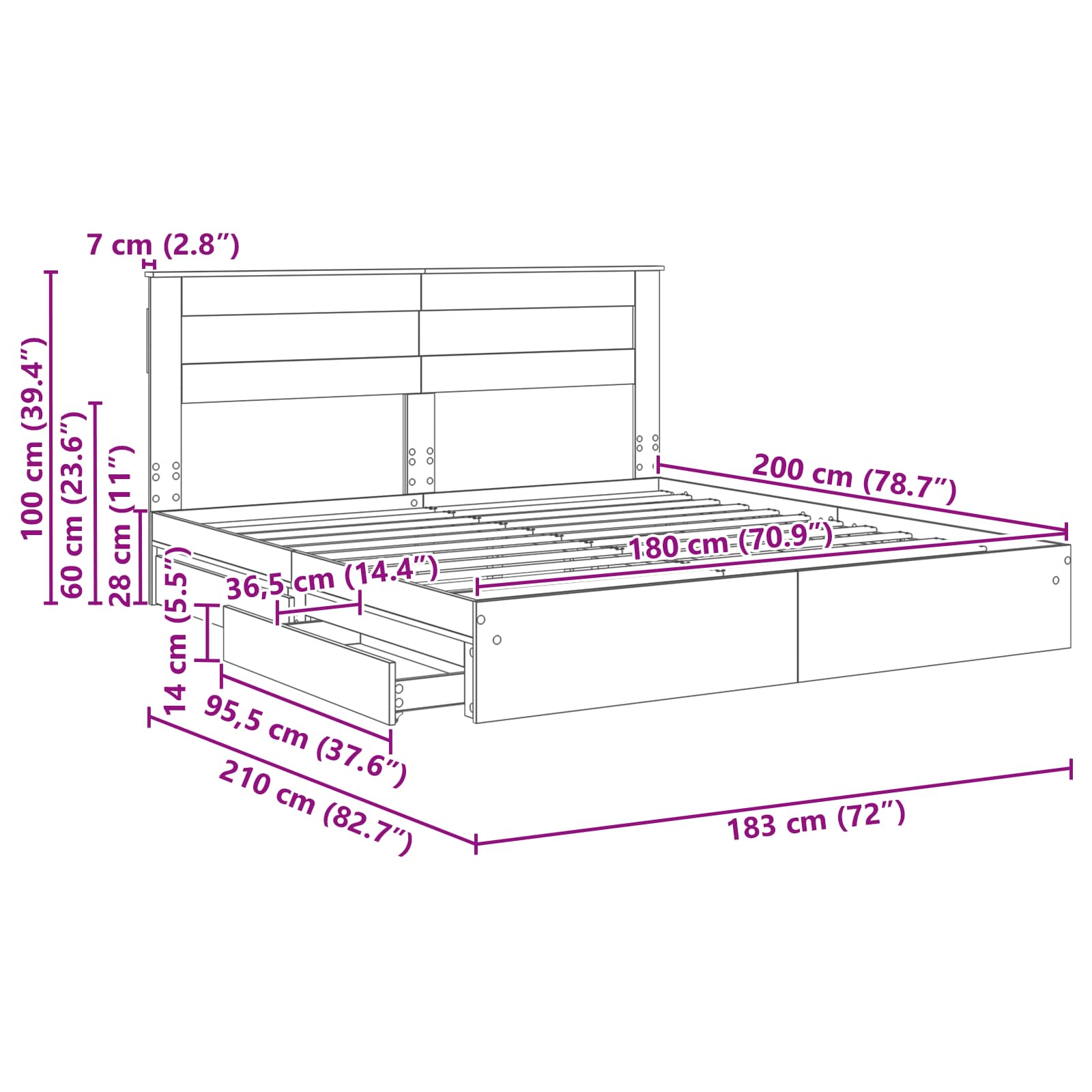 Krevet s od storage Siva Sonoma 180 x 200 cm Konstruirano drvo