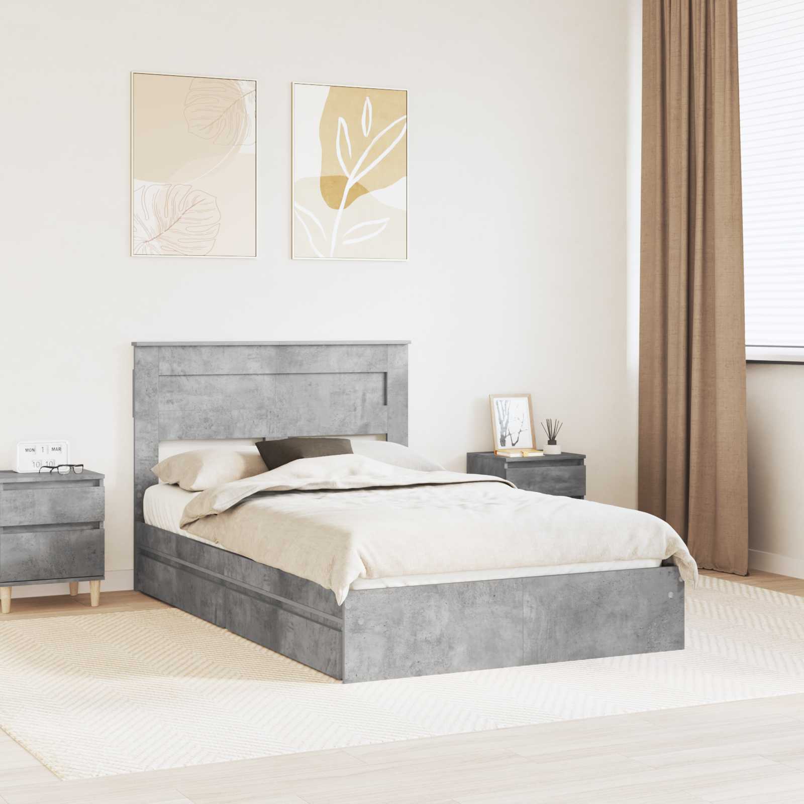 Krevet s od storage s uzglavljem Betonski sivi 135 x 190 cm