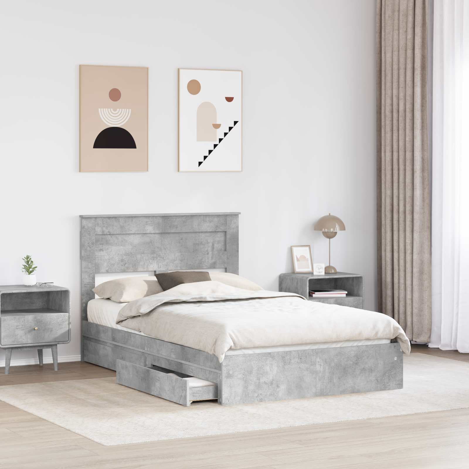 Krevet s od storage s uzglavljem Betonski sivi 135 x 190 cm