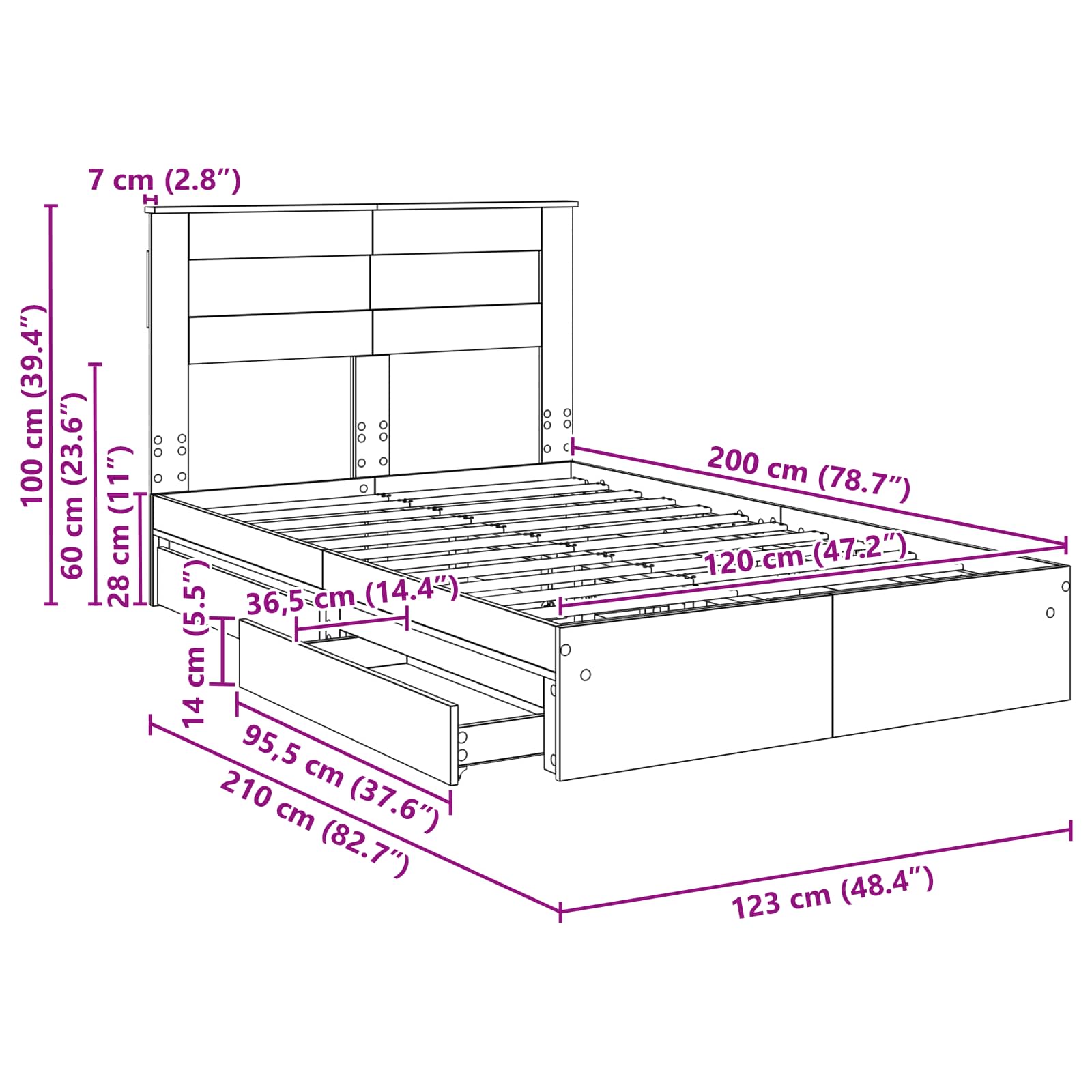 Krevet s od storage Sonoma hrast 120 x 200 cm Konstruirano drvo