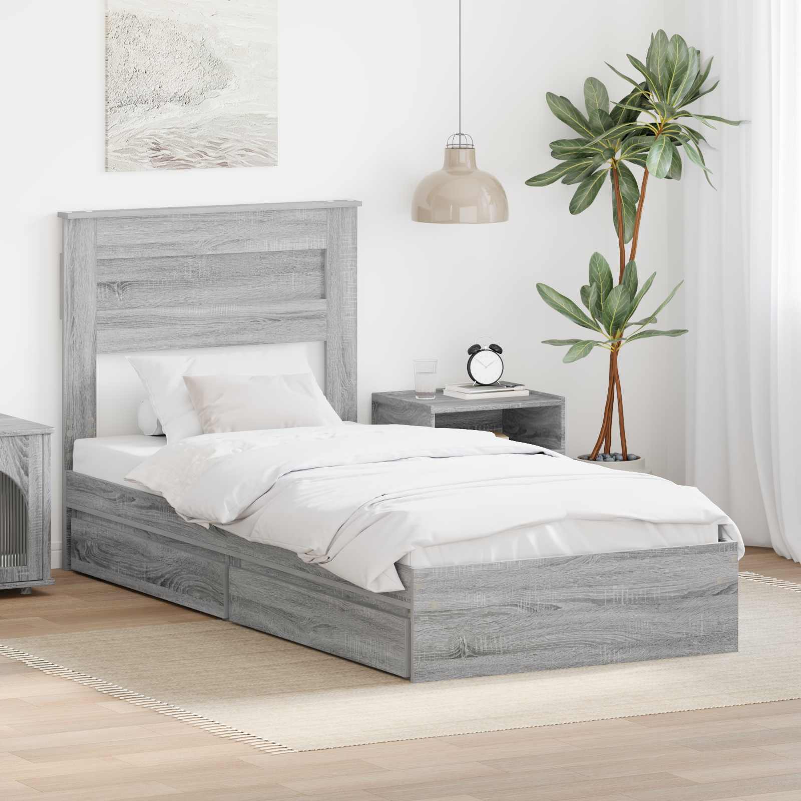 Krevet s od storage Siva Sonoma 100 x 200 cm Konstruirano drvo