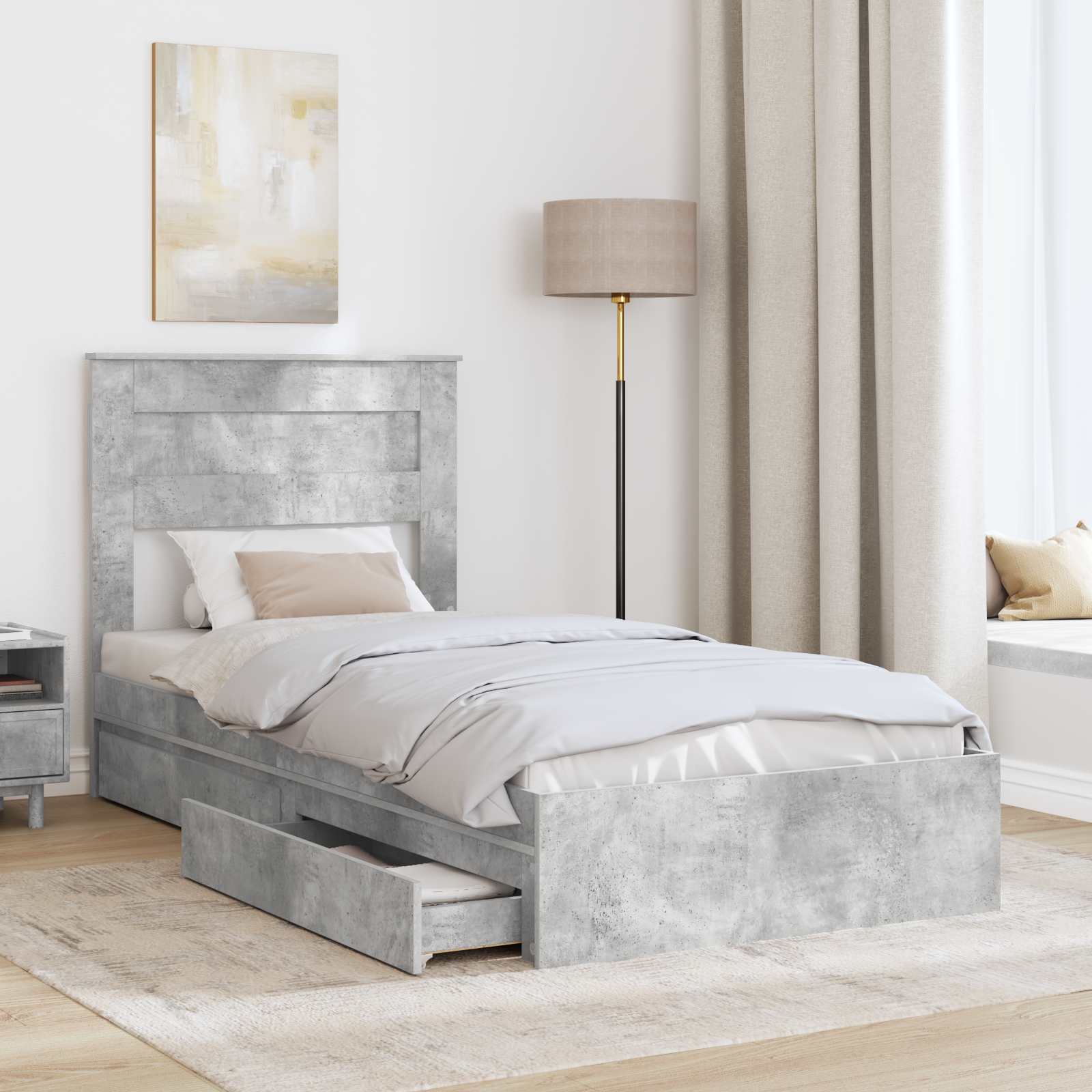 Krevet s od storage Betonski sivi 90 x 190 cm Konstruirano drvo