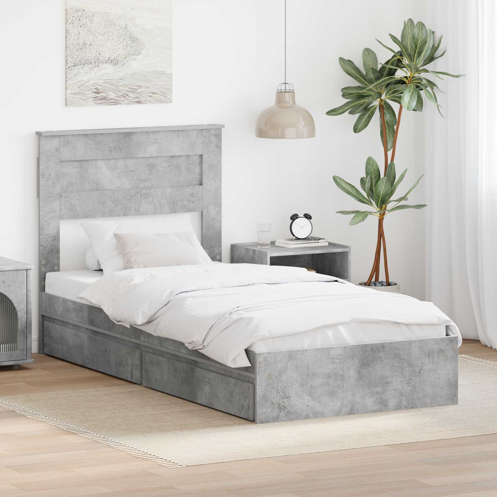 Krevet s od storage Betonski sivi 75 x 190 cm Konstruirano drvo