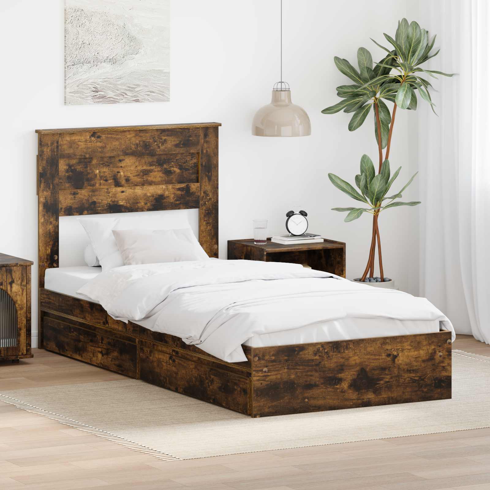 Krevet s od storage s uzglavljem Dimljeni hrast 75 x 190 cm