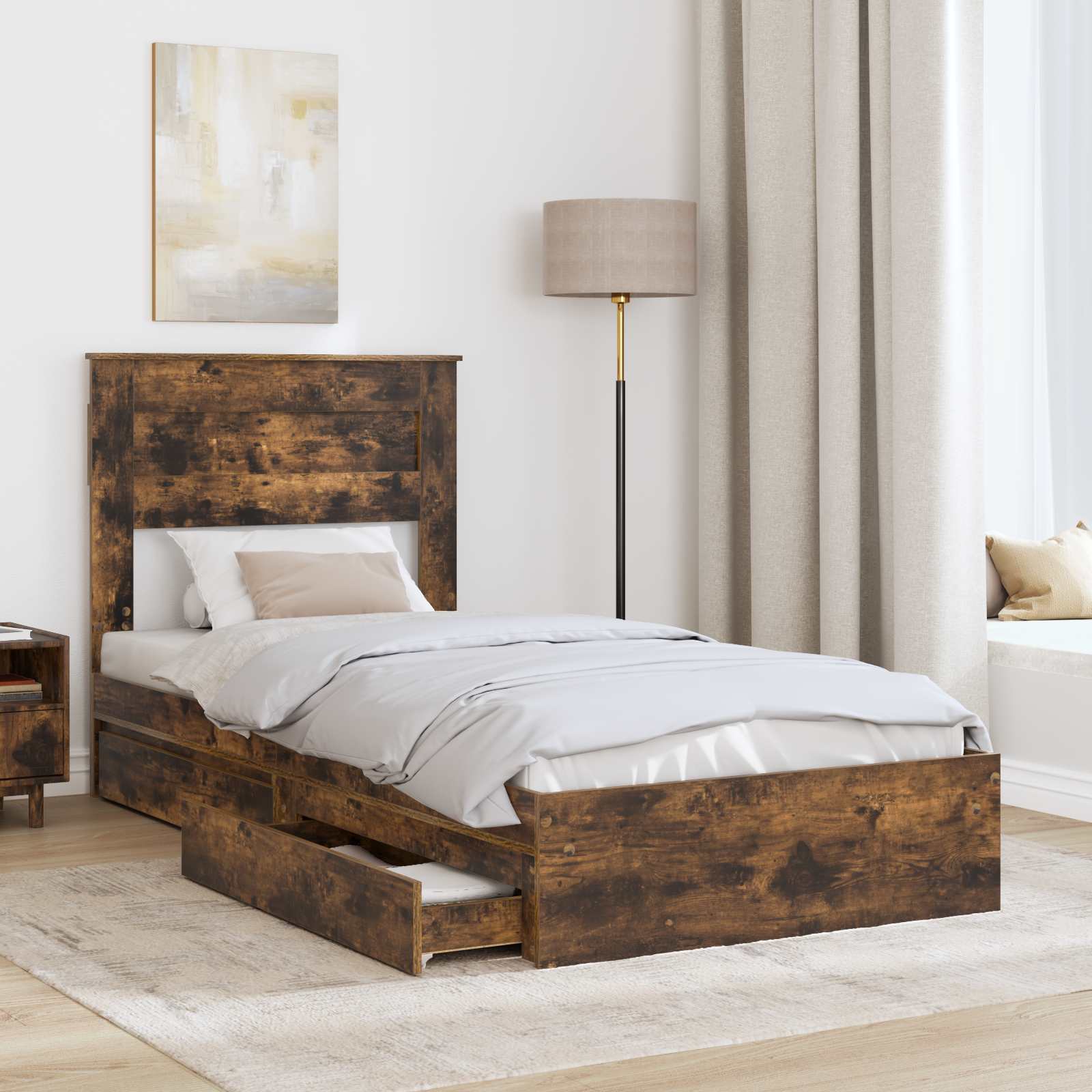 Krevet s od storage s uzglavljem Dimljeni hrast 75 x 190 cm