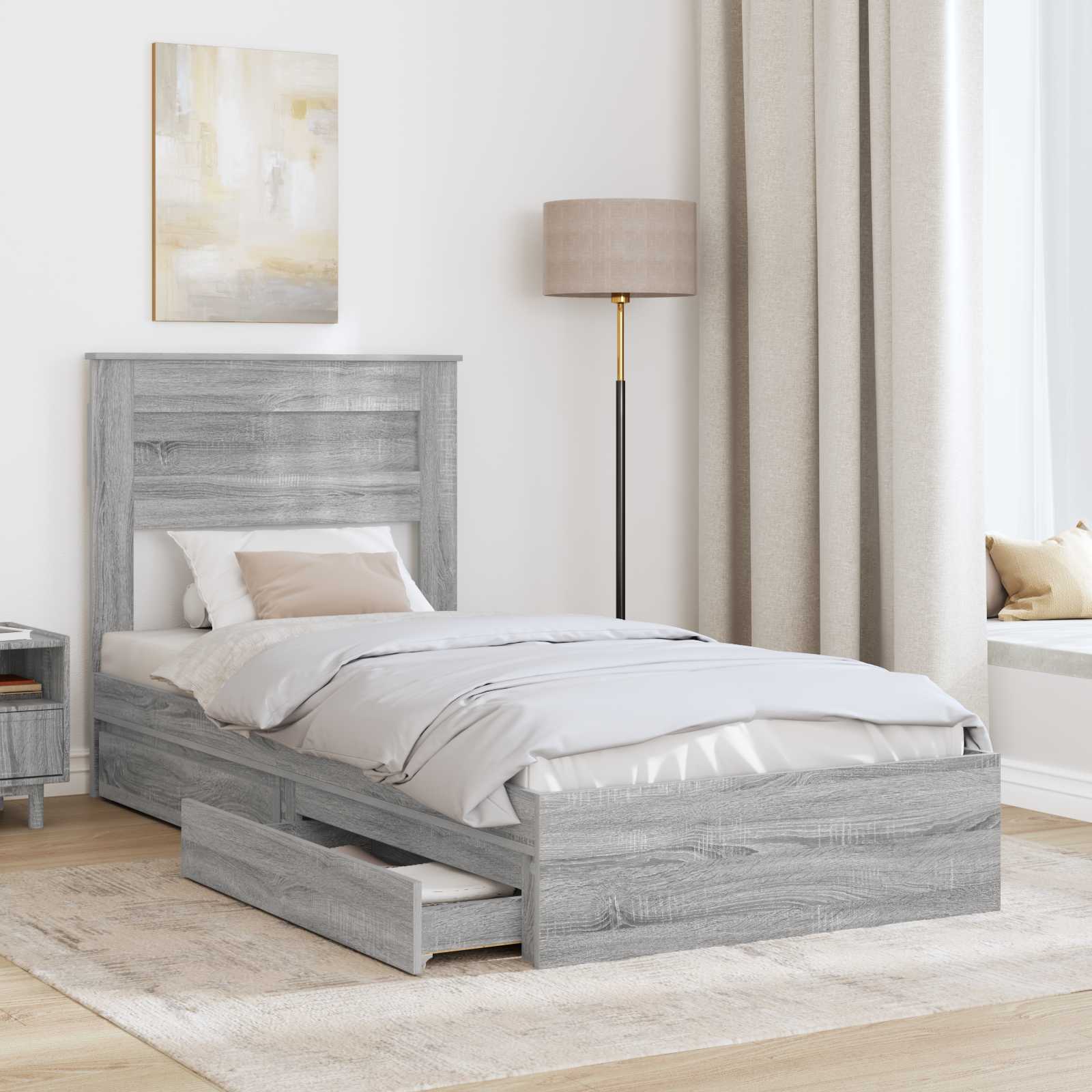 Krevet s od storage Siva Sonoma 75 x 190 cm Konstruirano drvo