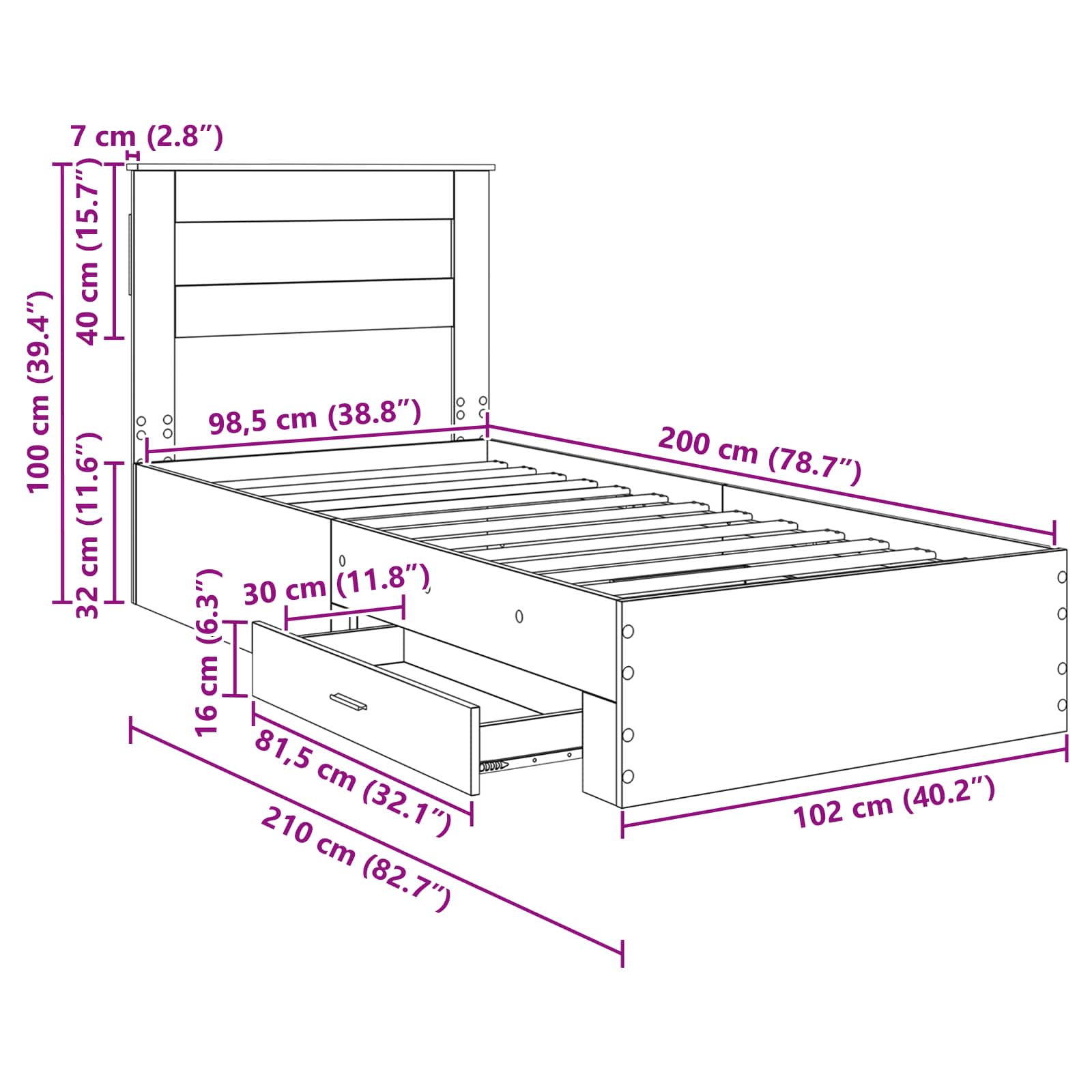 Krevetna konstrukcija s uzglavljem Sonoma hrast 100 x 200 cm