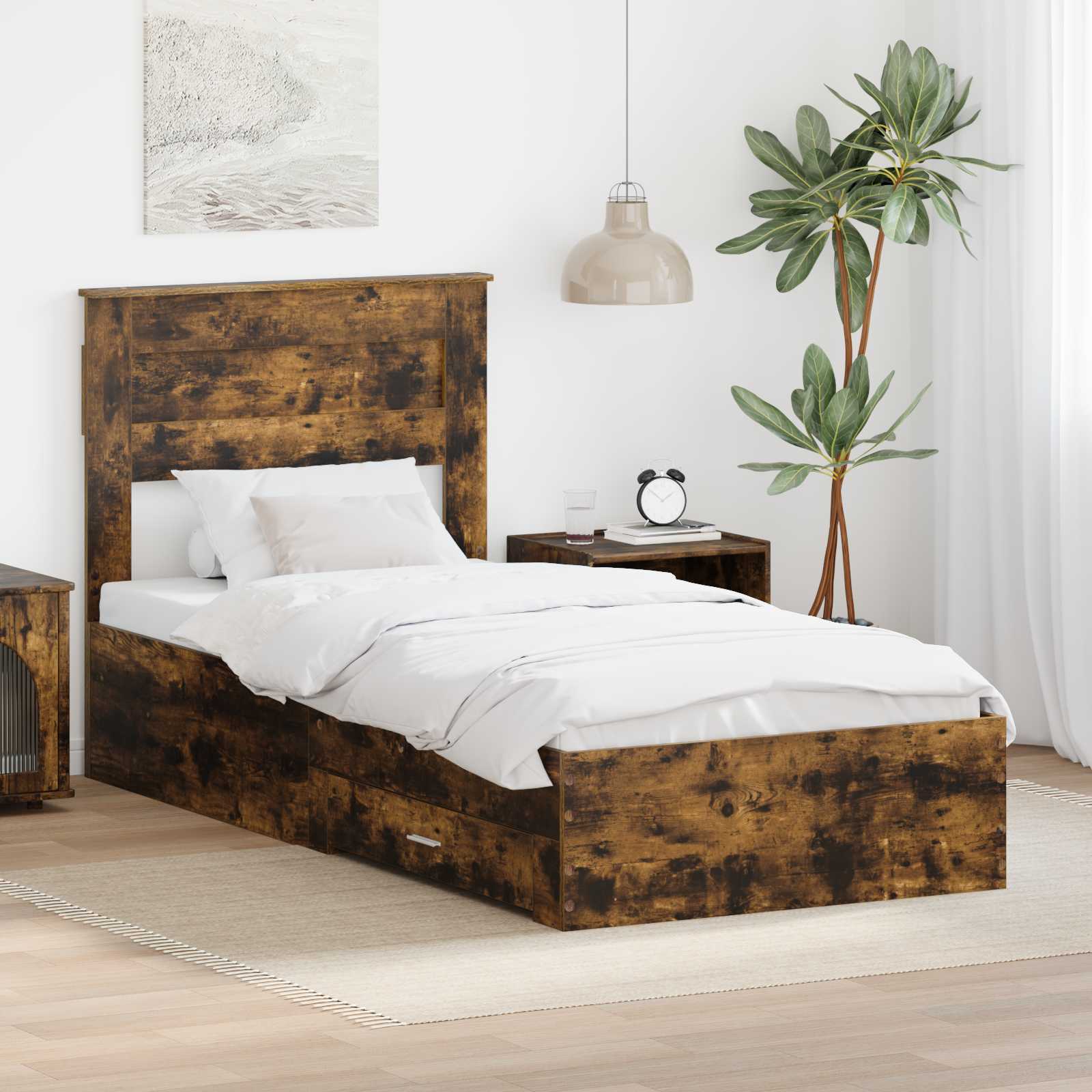 Krevetna konstrukcija s uzglavljem Dimljeni hrast 100 x 200 cm