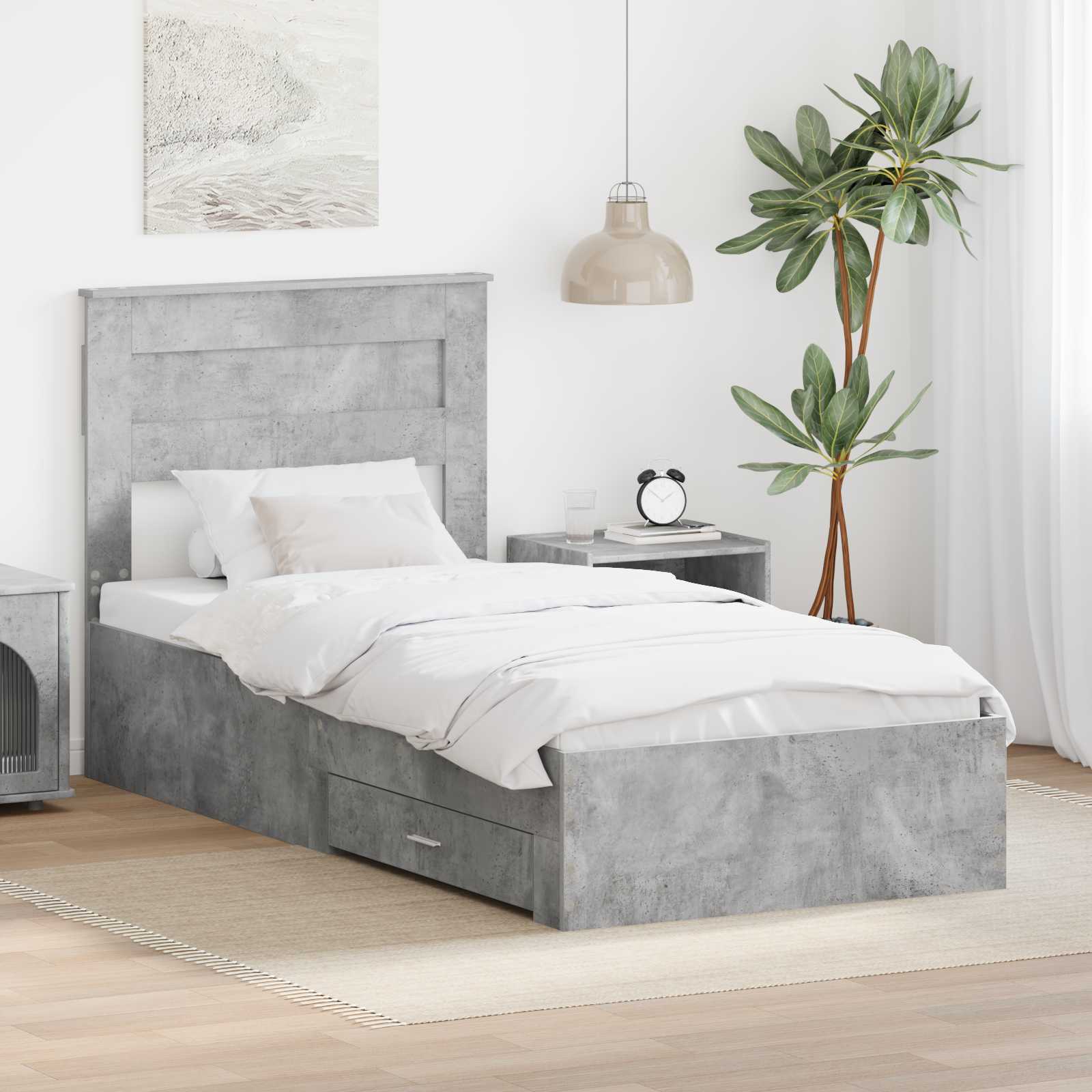 Krevetna konstrukcija s uzglavljem Betonski sivi 90 x 190 cm