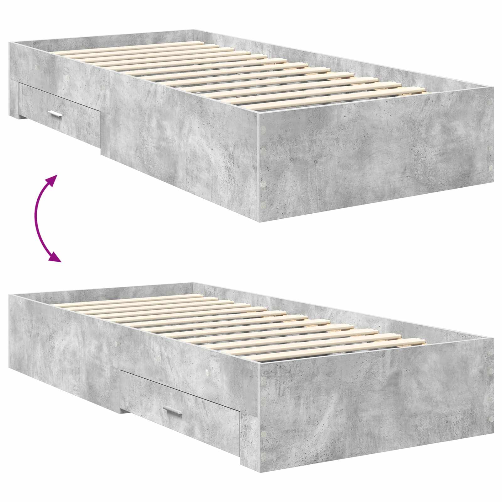 Krevetna konstrukcija s uzglavljem Betonski sivi 90 x 200 cm