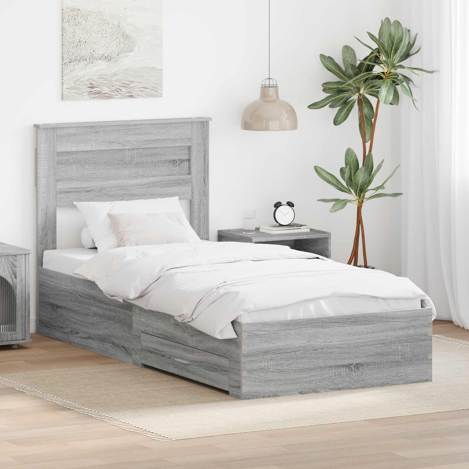 Krevetna konstrukcija Sivi Sonoma i srebrna 75 x 190 cm