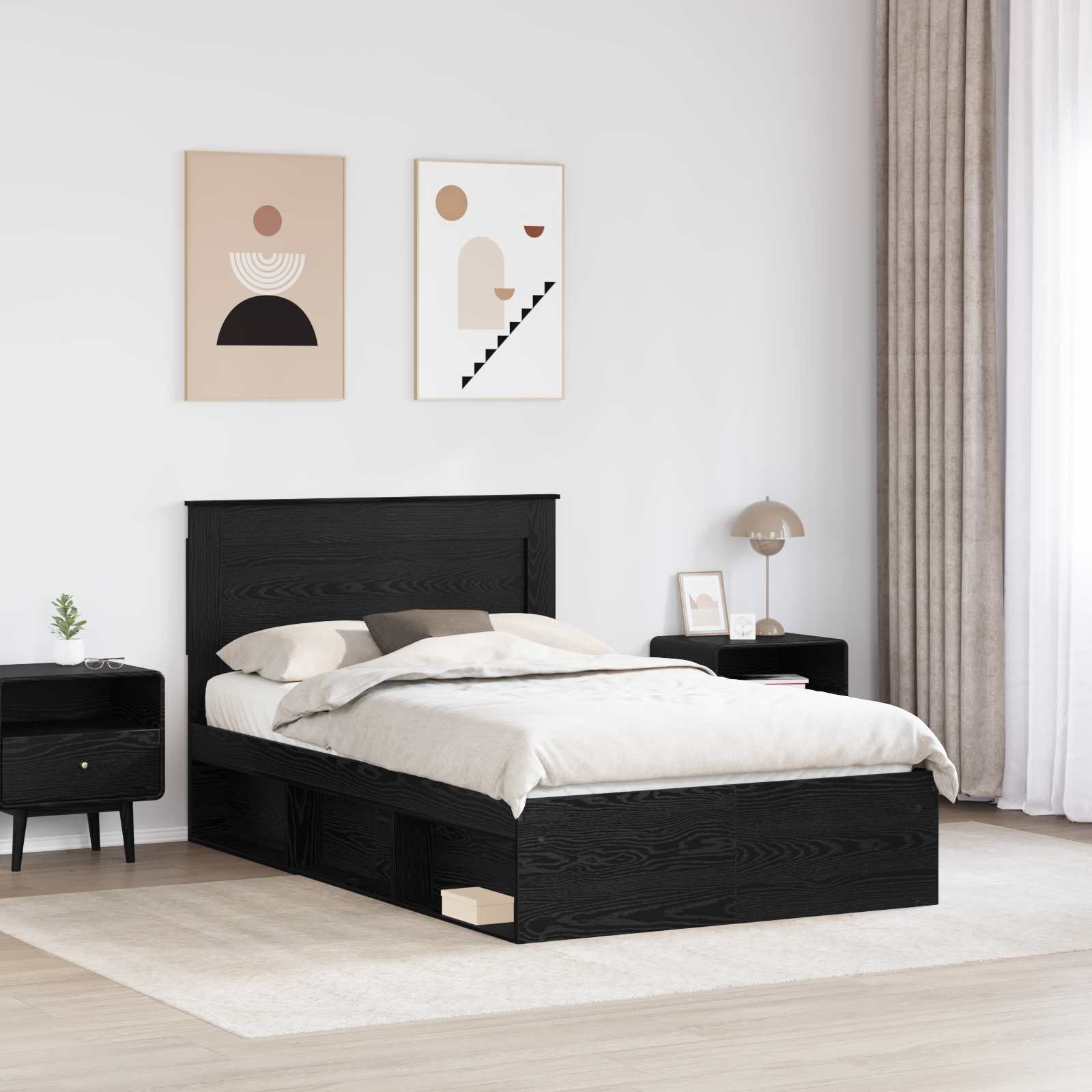 Krevetna konstrukcija Crna 135 x 190 cm Čvrsto borovo drvo