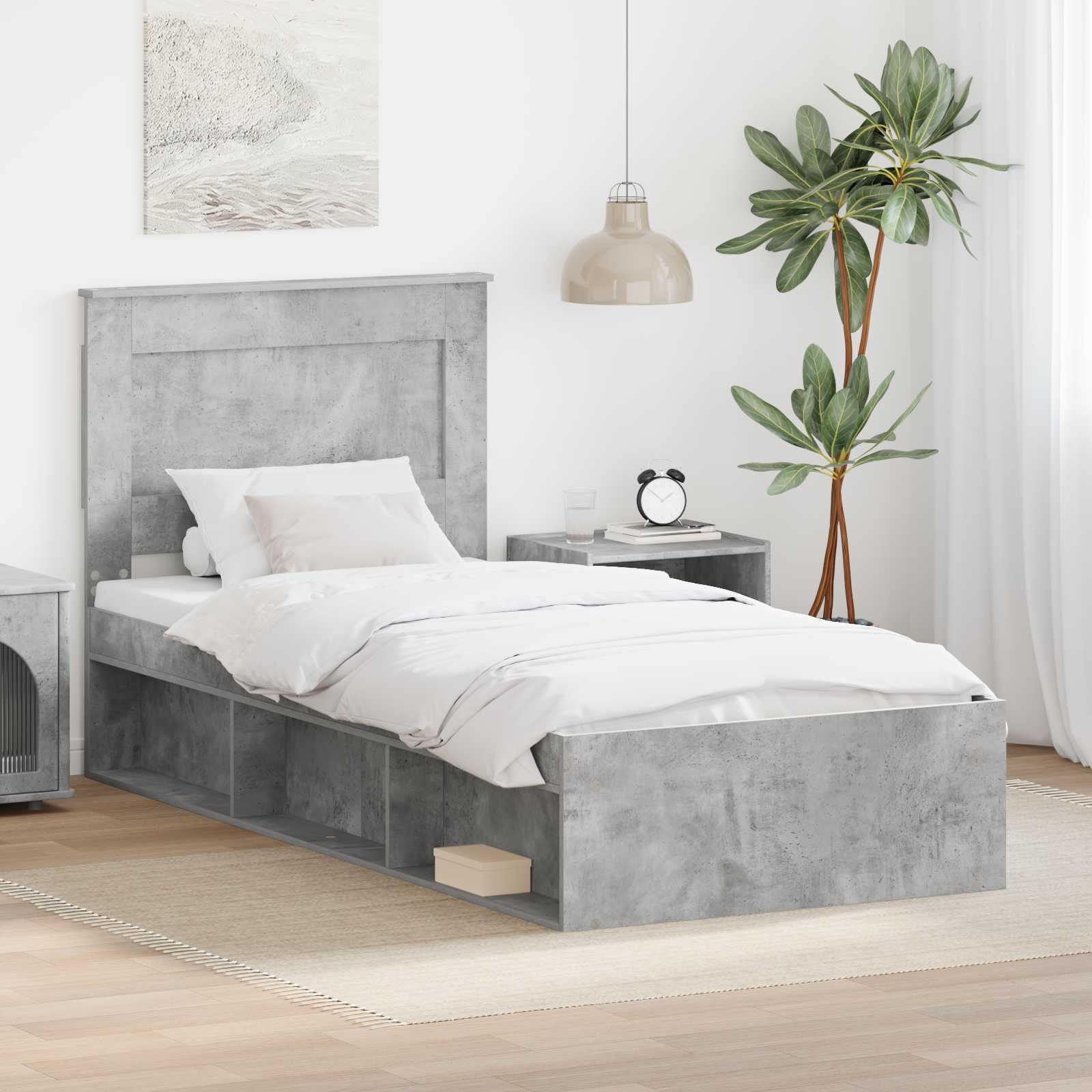 Krevetna konstrukcija s uzglavljem Betonska siva 100 x 200 cm