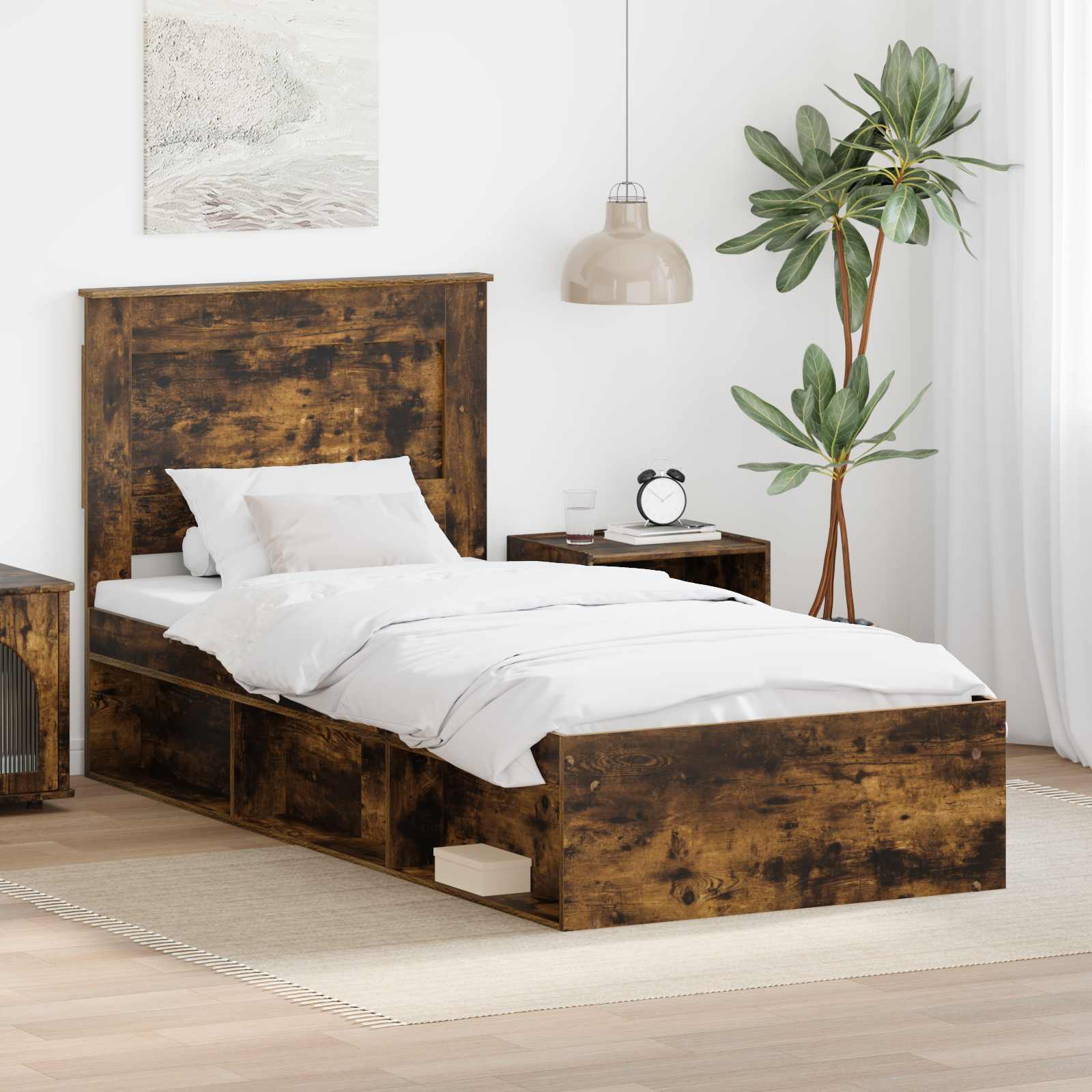 Krevetna konstrukcija s uzglavljem Dimljeni hrast 75 x 190 cm