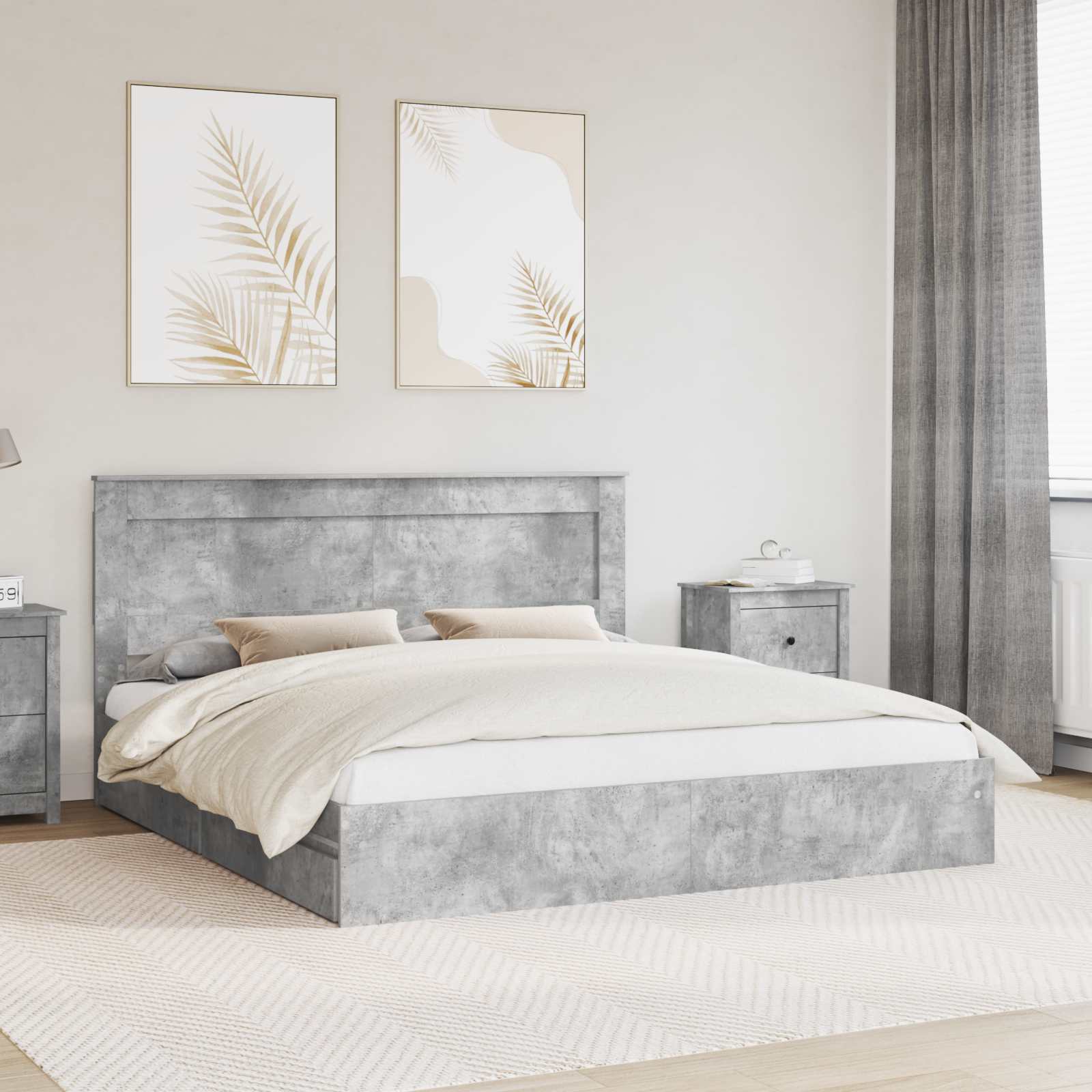 Krevet s od storage s uzglavljem Betonski sivi 200 x 200 cm