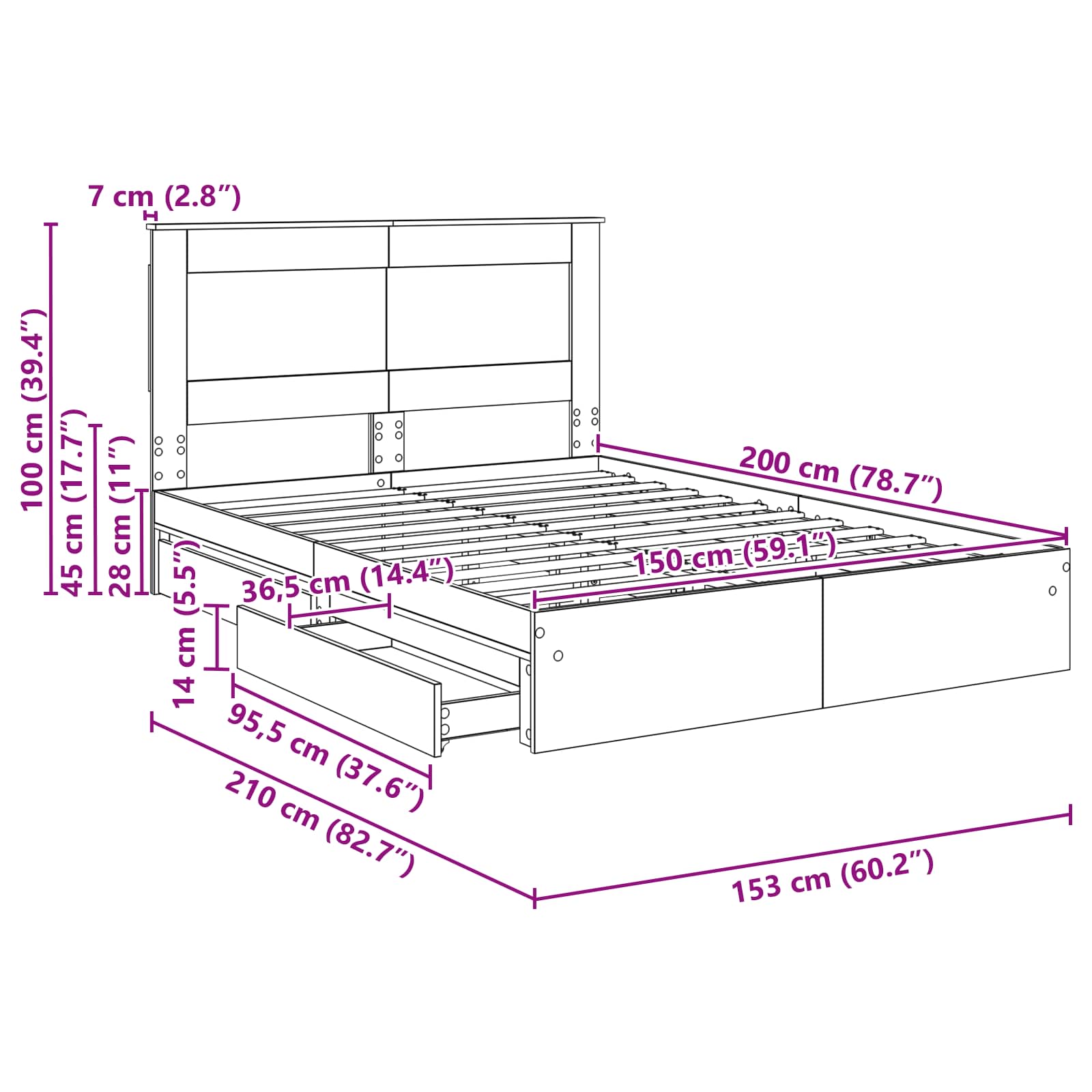 Krevet s od storage s uzglavljem Betonski sivi 150 x 200 cm
