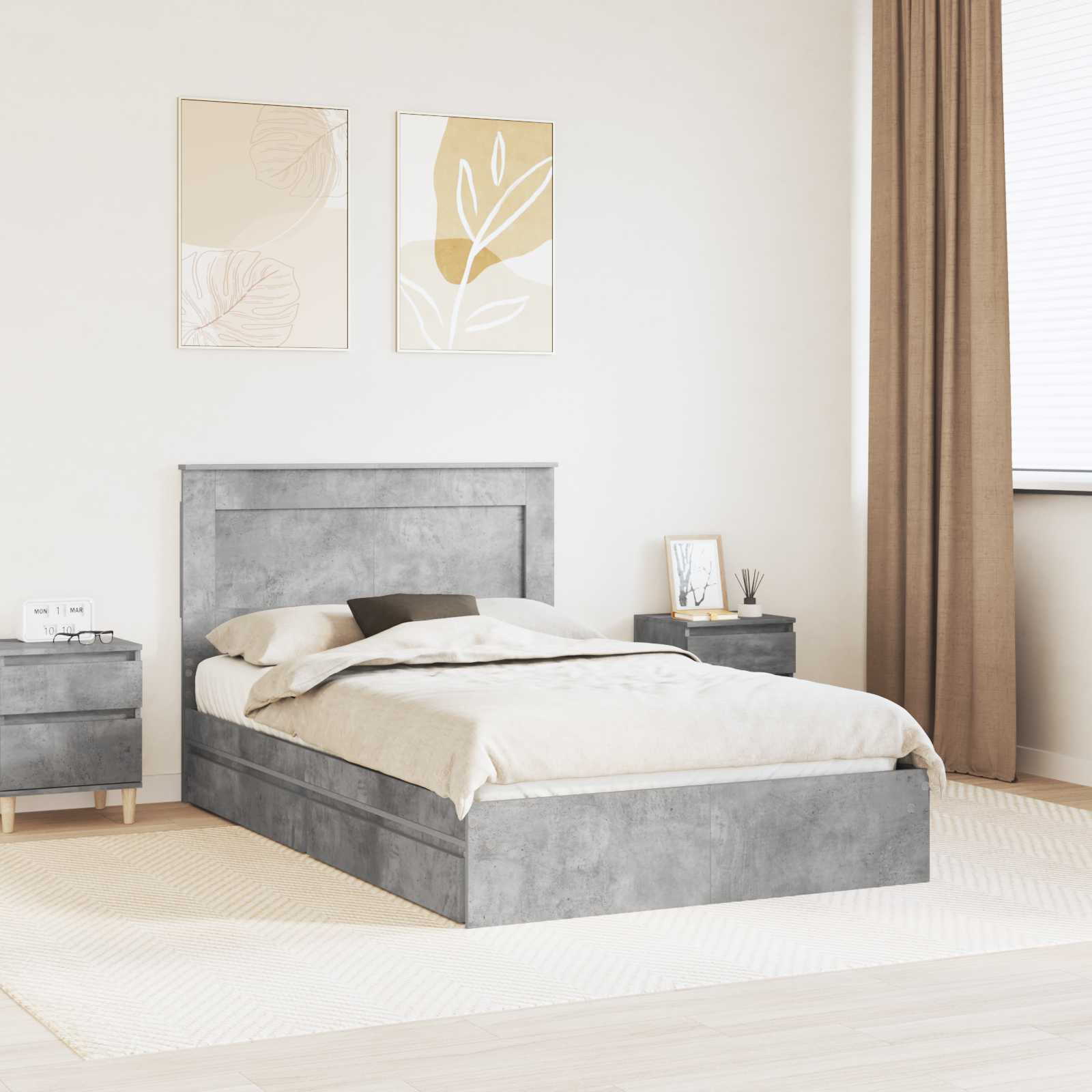 Krevet s od storage s uzglavljem Betonski sivi 135 x 190 cm